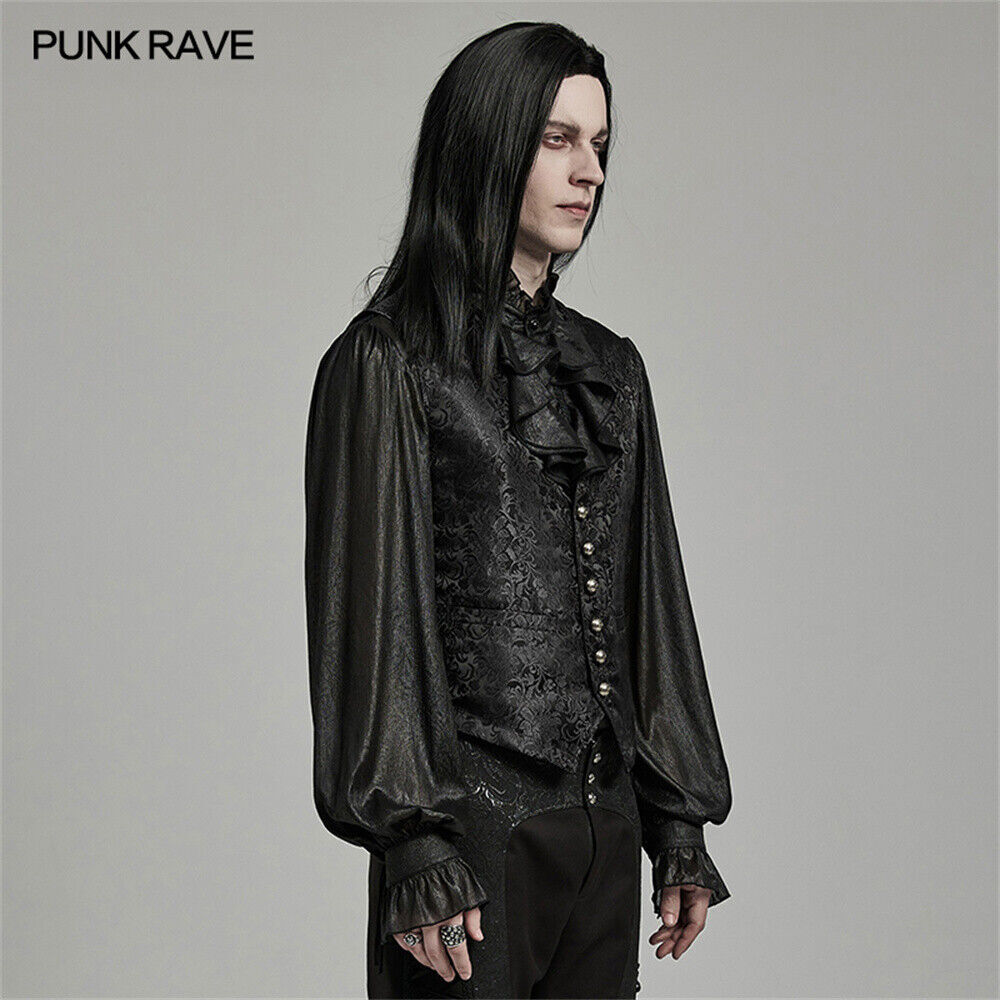 PUNK RAVE Men Black Steampunk Gothic Vampire Visual Jacquard Vests Waistcoat
