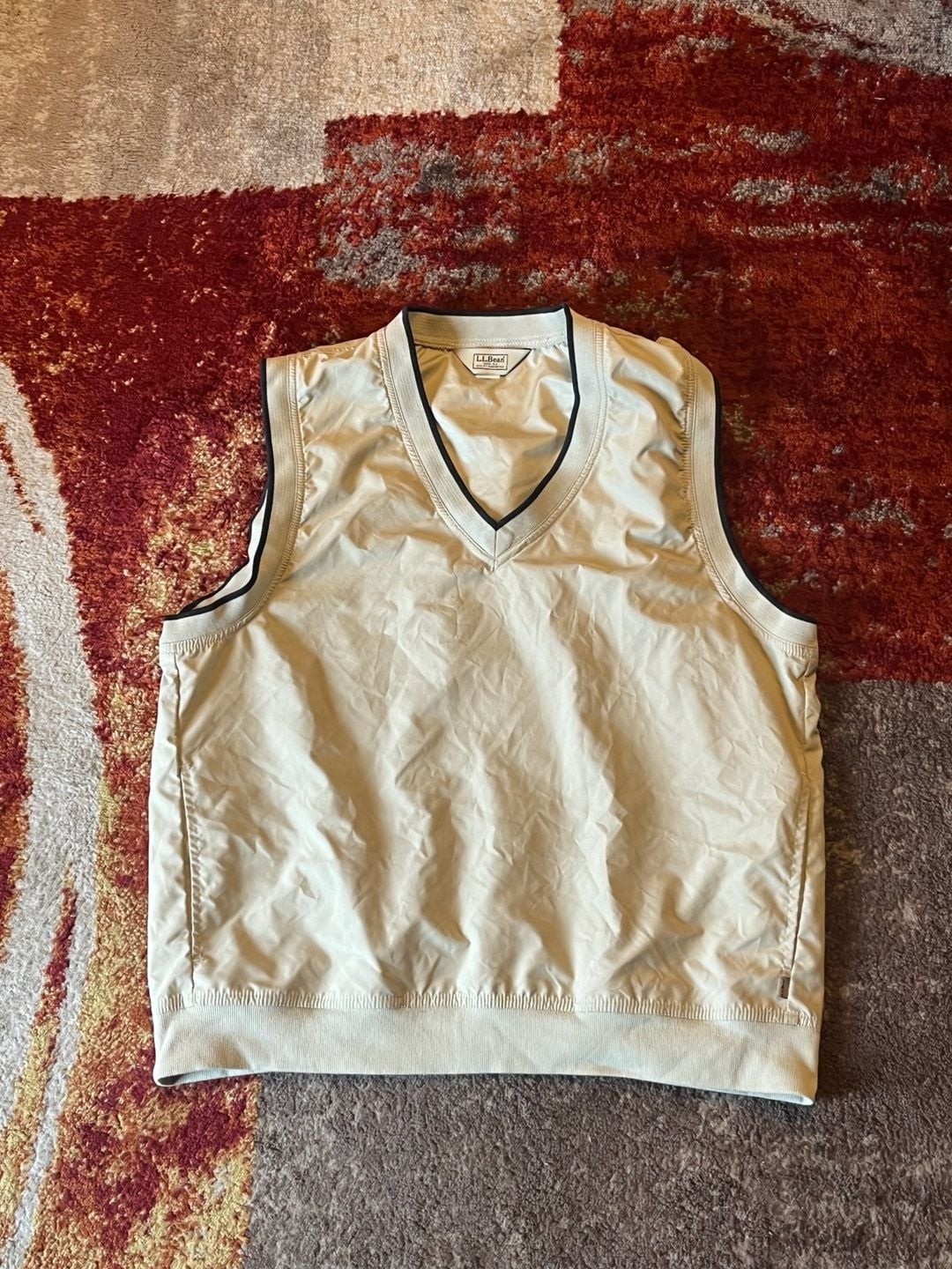 VTG Made In USA LL Bean Men’s V-Neck Golf Windbreaker Vest Tan Size Large