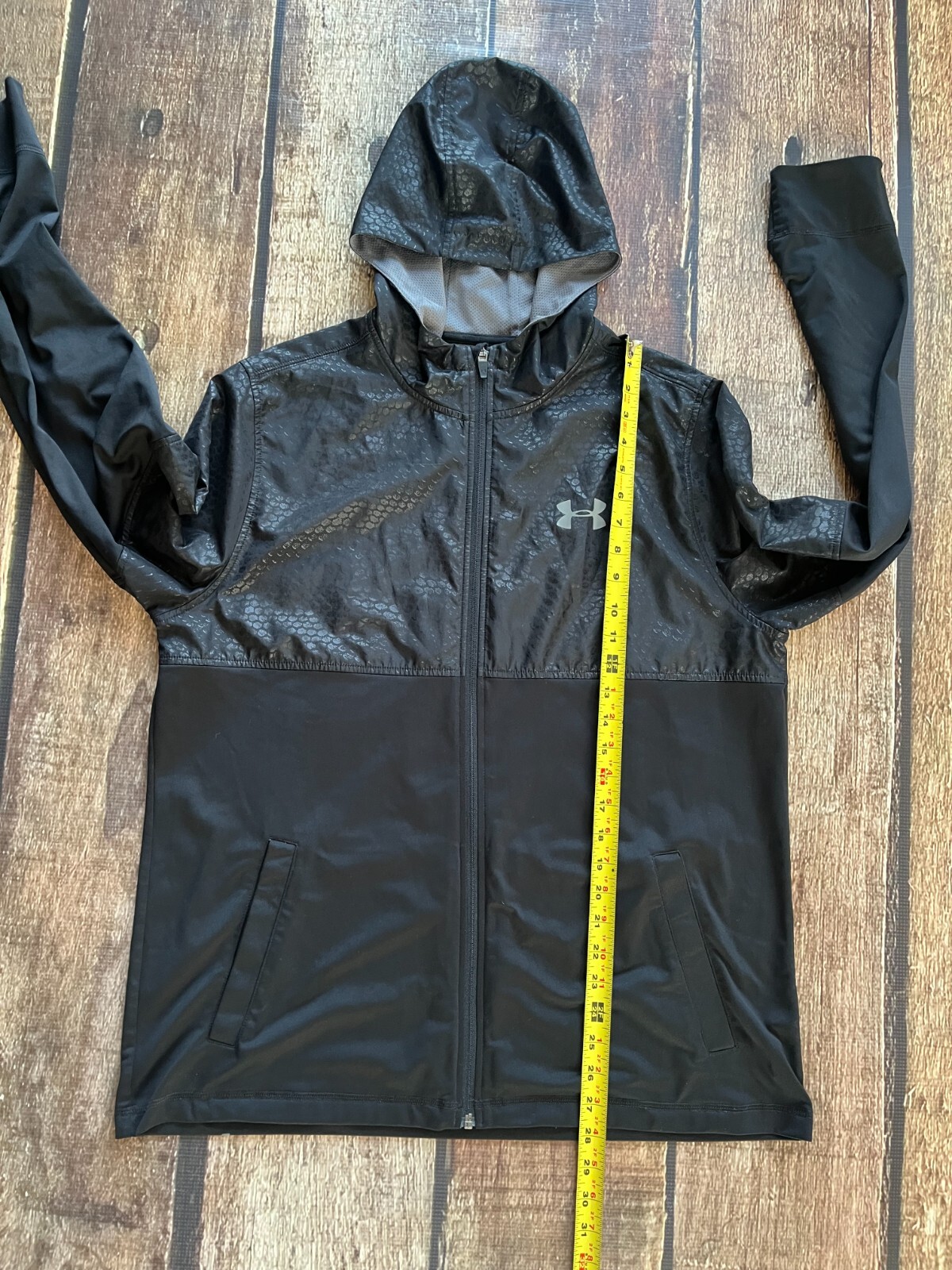 UNDER ARMOUR ALL SEASON GEAR FULL ZIP SNAKE SKIN JACKET BLACK MENS LARGE EUC