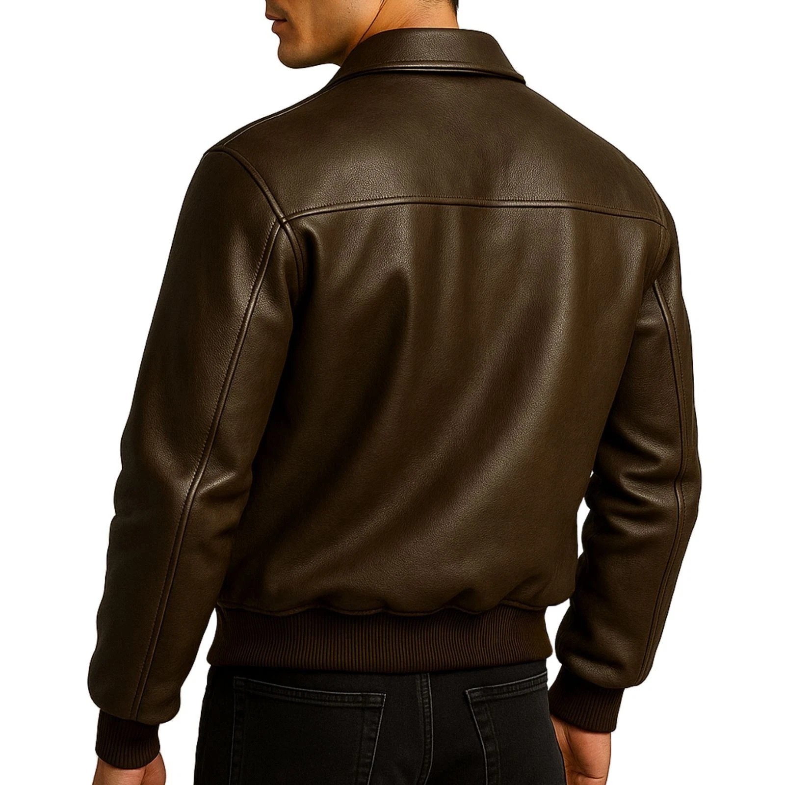 Men’s Brown Genuine Leather Jacket Classic Bomber Biker Aviator Jacket Coat
