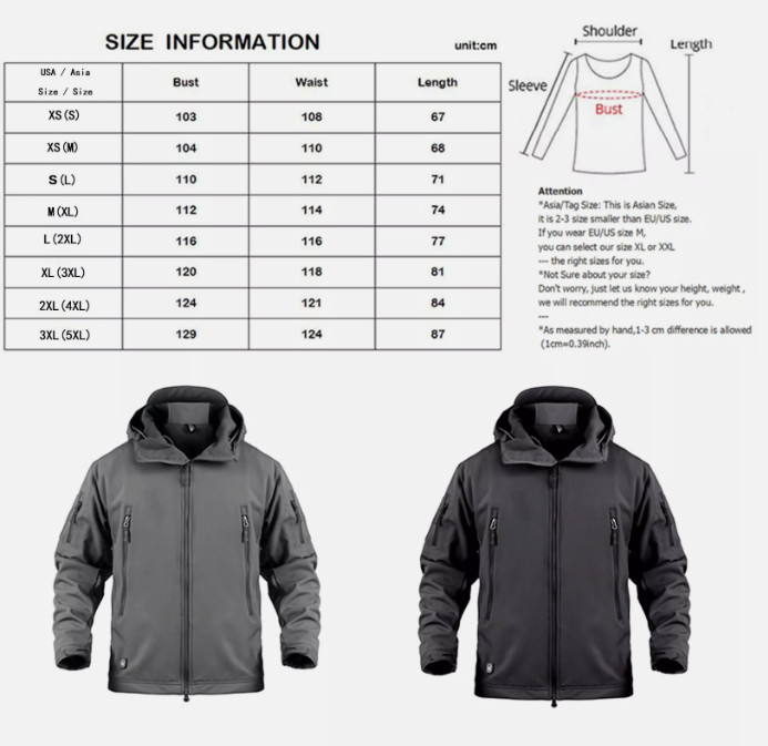 Men’s Tactical Jacket Waterproof Soft Shell Military Warm Outdoor Work Coat
