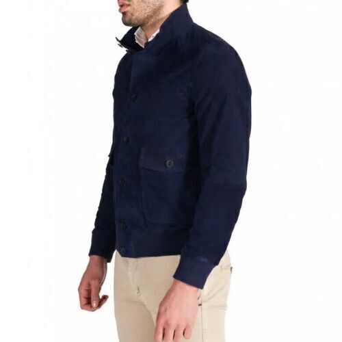 Navy Blue Suede Leather Jacket for Men Bomber All Size S M L XL XXL 3XL 4XL 5XL