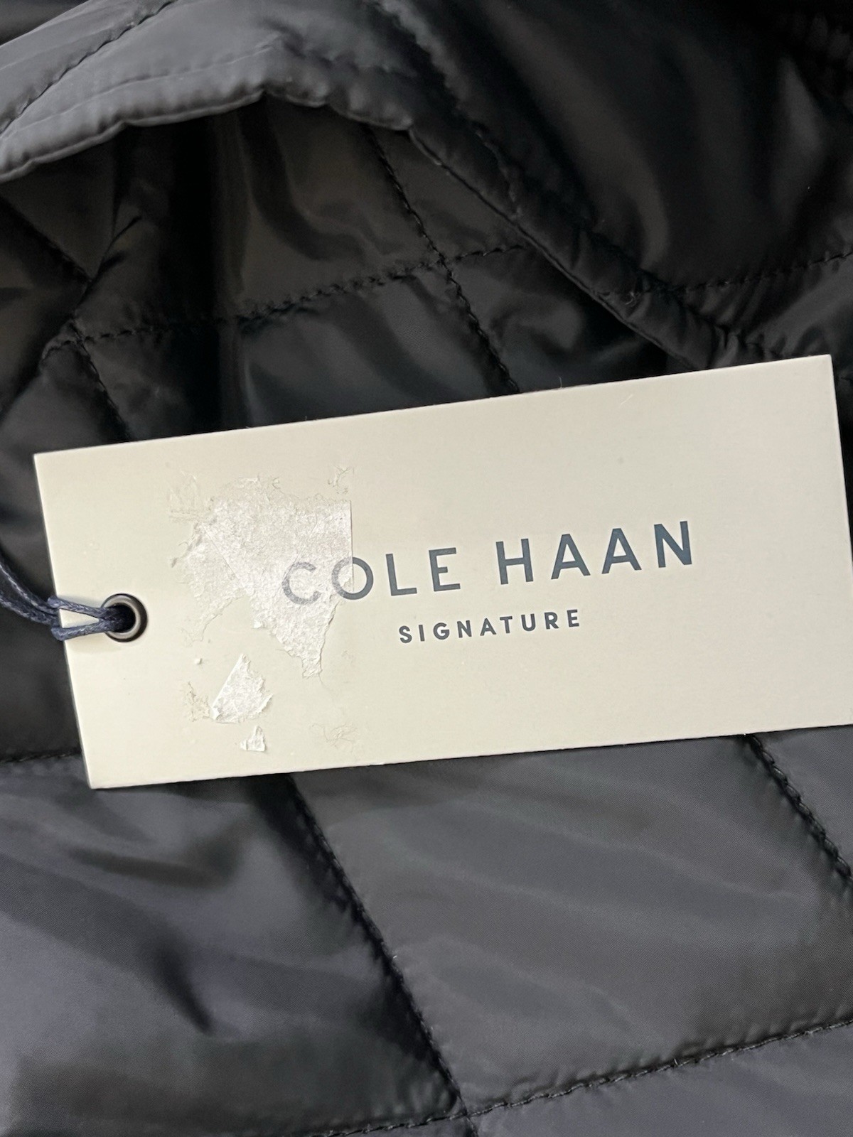 Cole Hann Men Zip & Snap Button Sherpa Lined Diamond Black Quilted Jacket Sz XL