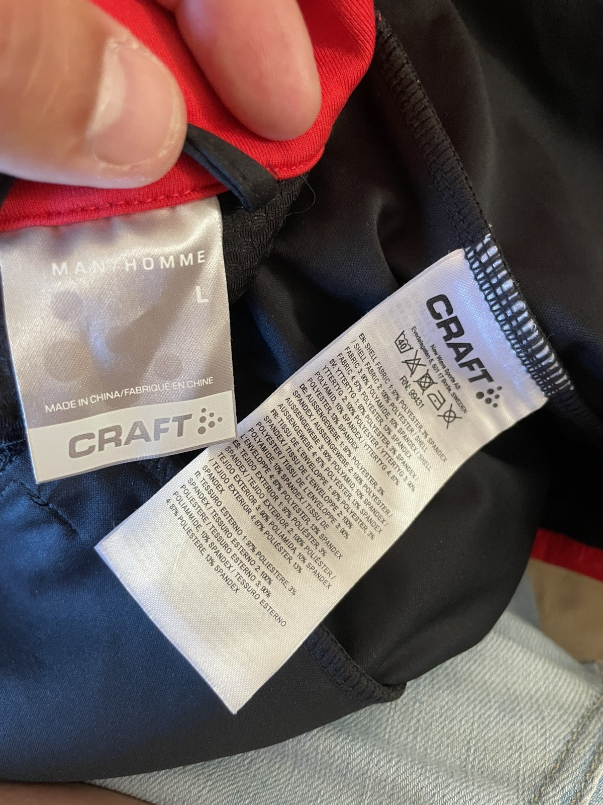 CRAFT Man Homme Men’s Convertible Cycling Jacket Zip-Off Sleeves Black Red L