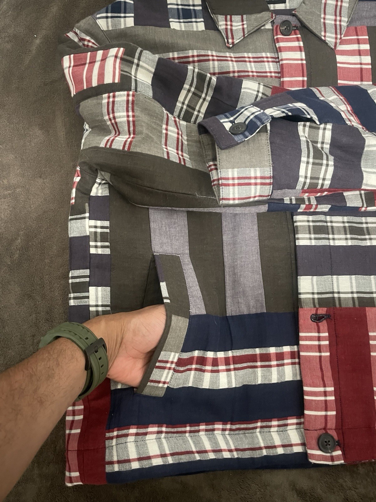 Zara Men’s Patchwork Jacket – Lapel Collar Jacket W/ Long Sleeved Buttoned Cuff.