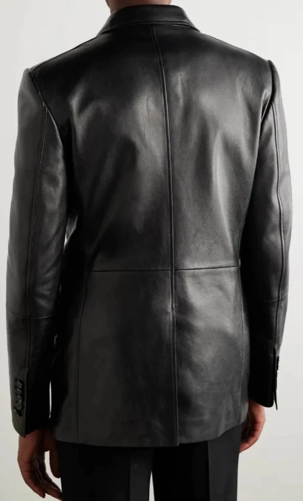 Men’s Black Leather Blazer Real Lambskin Two-Button Tailored Formal Suit Coat