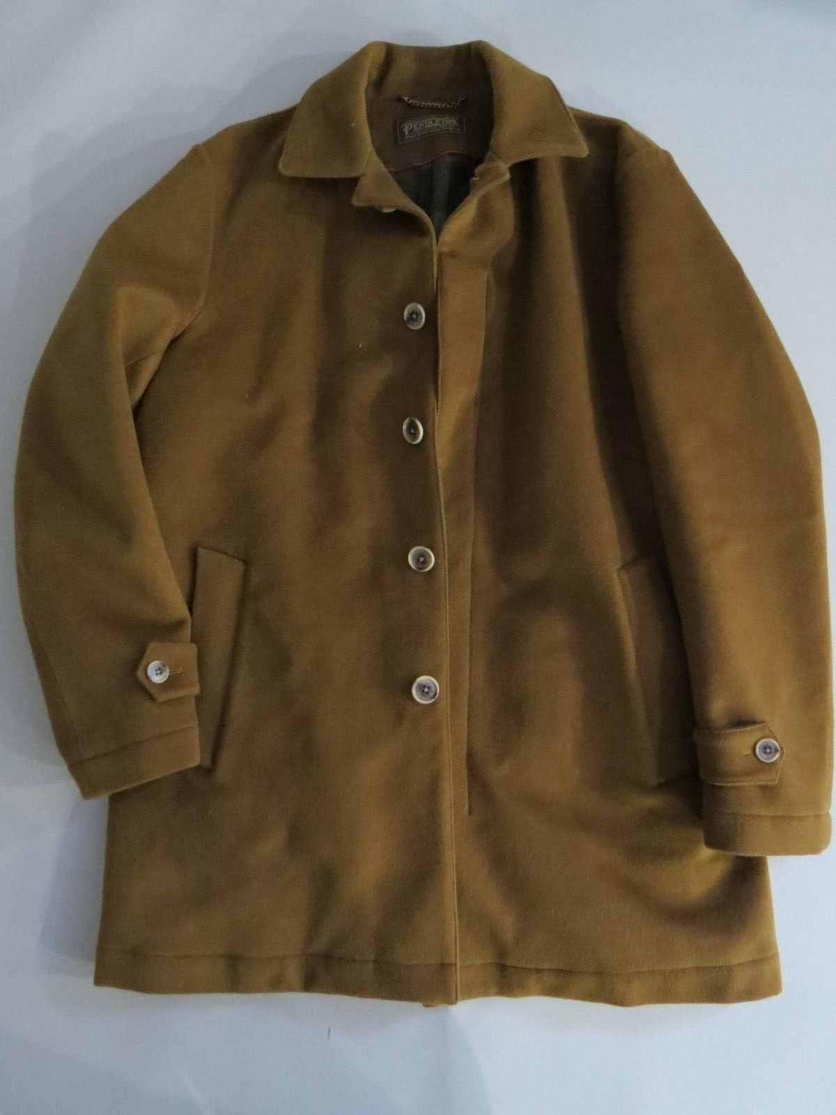 Pendleton Woolen Mills Sample dark camel brown four button topcoat 46 R