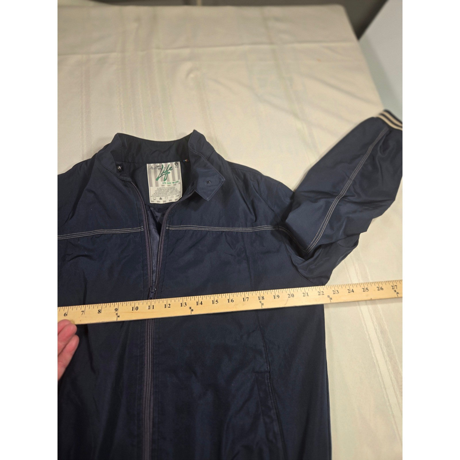 Oh Yes! It’s Life Mens Navy Blue Full Zip Bomber Jacket Striped Trim Size L