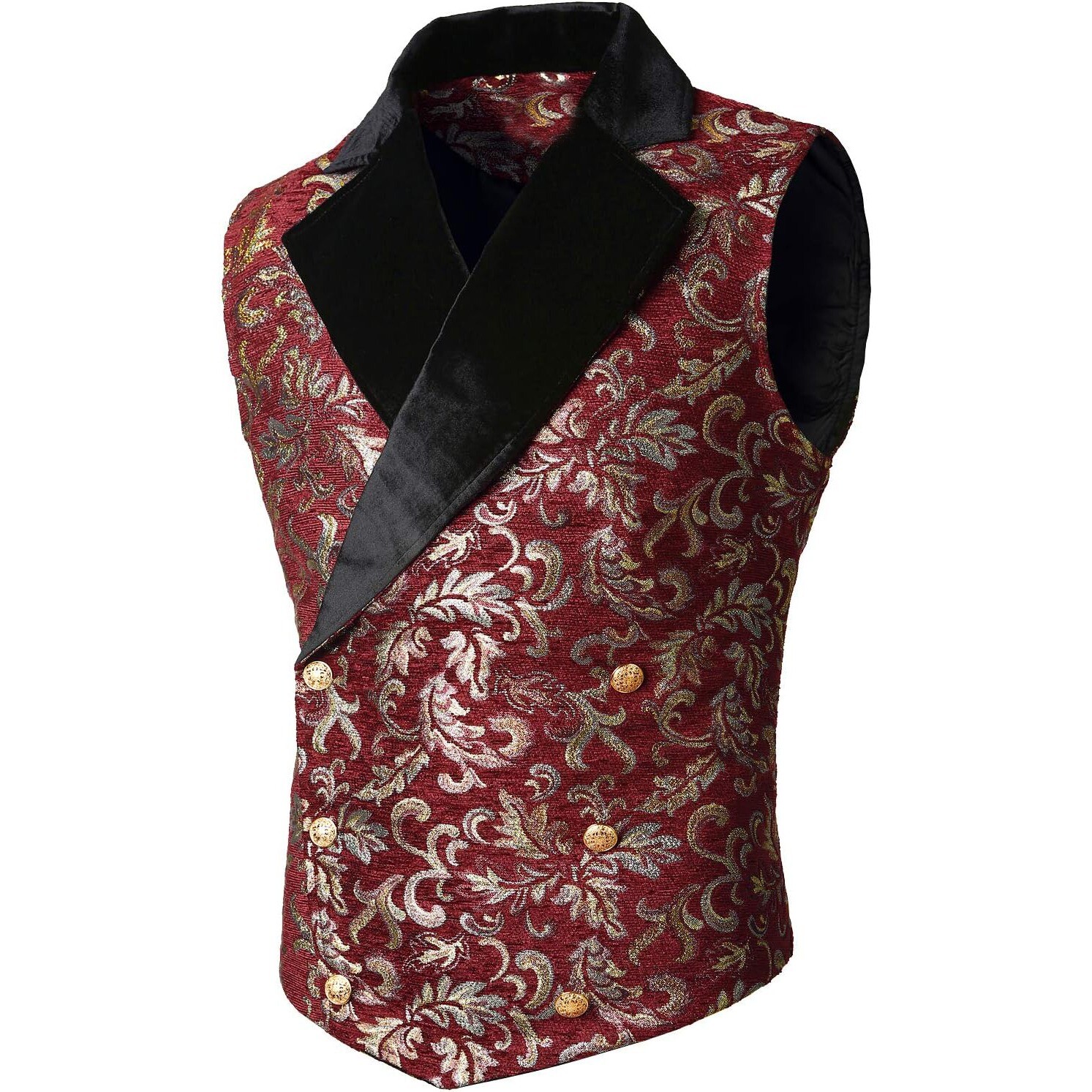 Gothic Men’s Victorian Red & Gold Double Breasted Vest Goth Steampunk Waistcoat