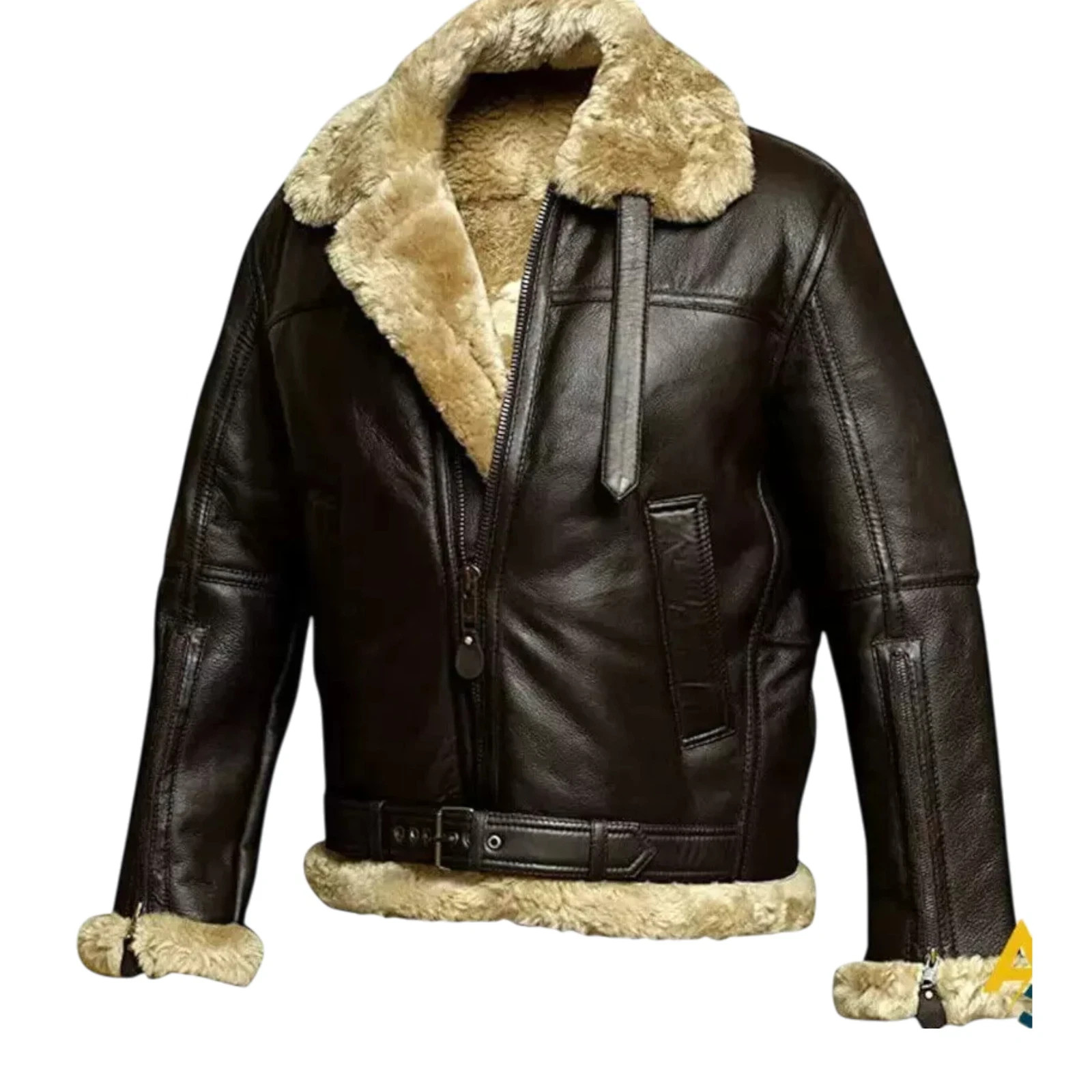 RAF Aviator B3 Bomber Jacket Men Real Sheepskin Leather Flying Pilot Jacket Coat