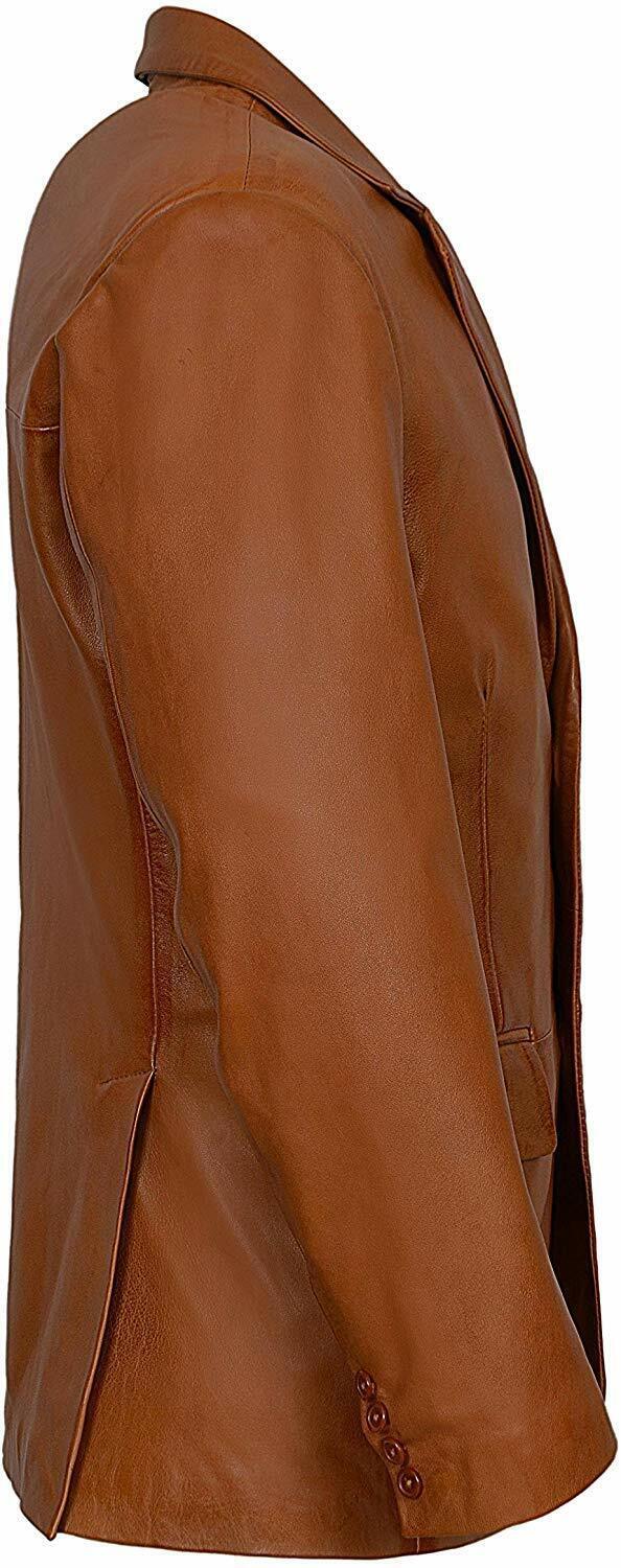 New Men’s Genuine Lambskin Pure Real Leather Blazer Coat TWO BUTTON Soft Jacket