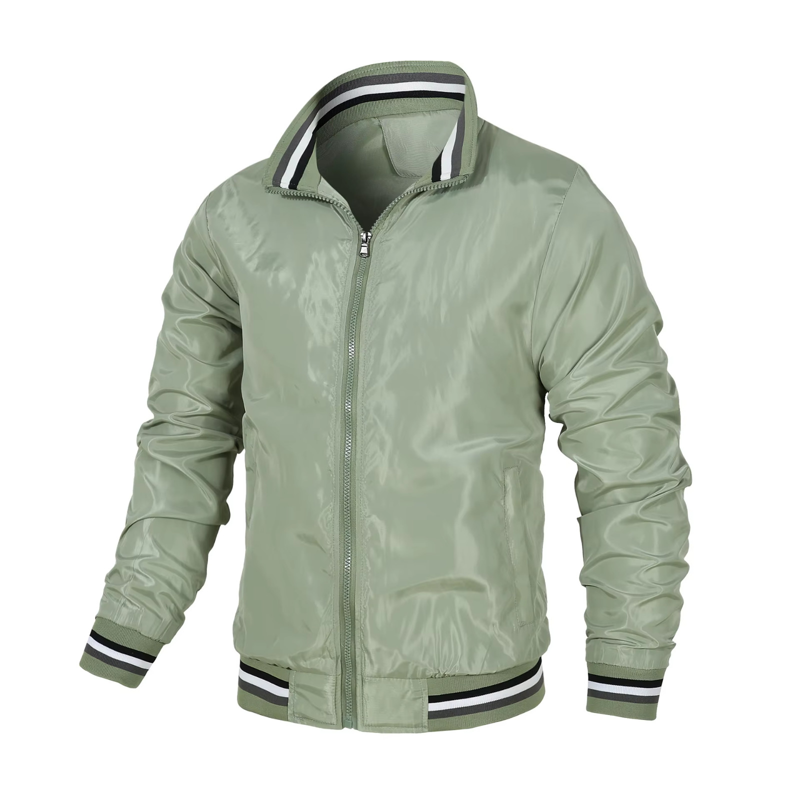 Men’s Stand Collar Casual Zipper Sports Baseball Bomber Jacket Outdoor Coat