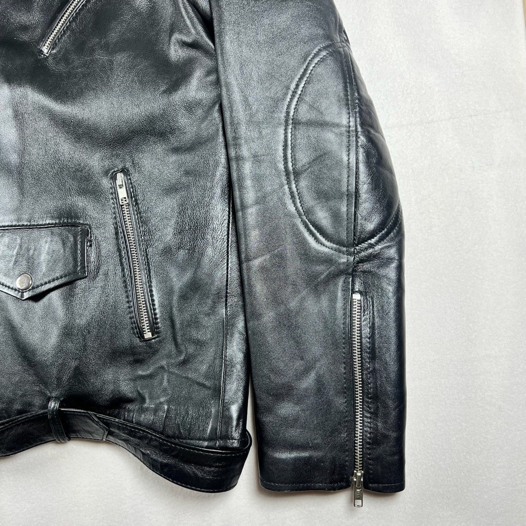 Black Faux Leather Moto Jacket Asymmetrical Zip Belted Biker Small Brando