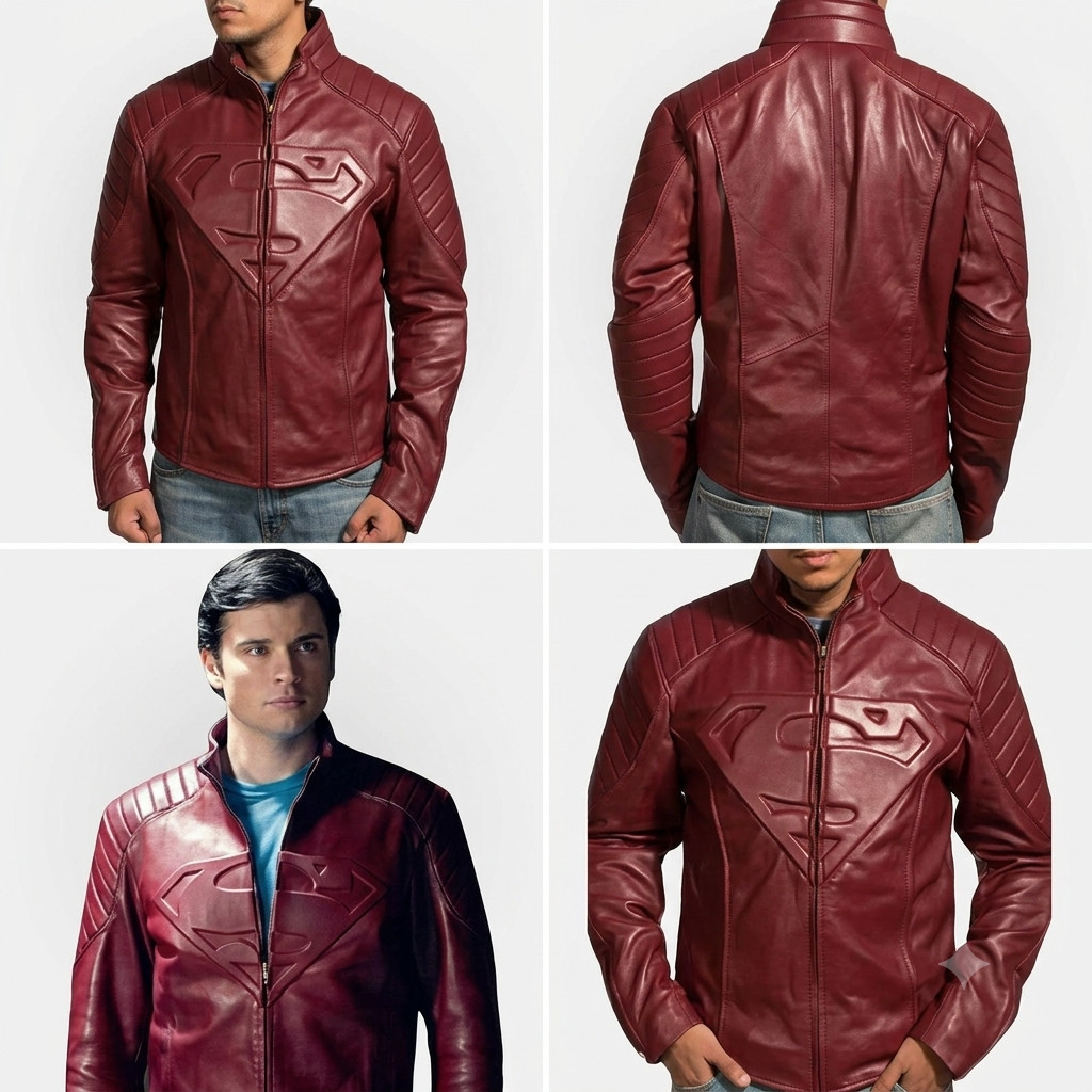 Smallville Clark Kent Red Leather Jacket Superman Inspired Coat 2XS-4XL