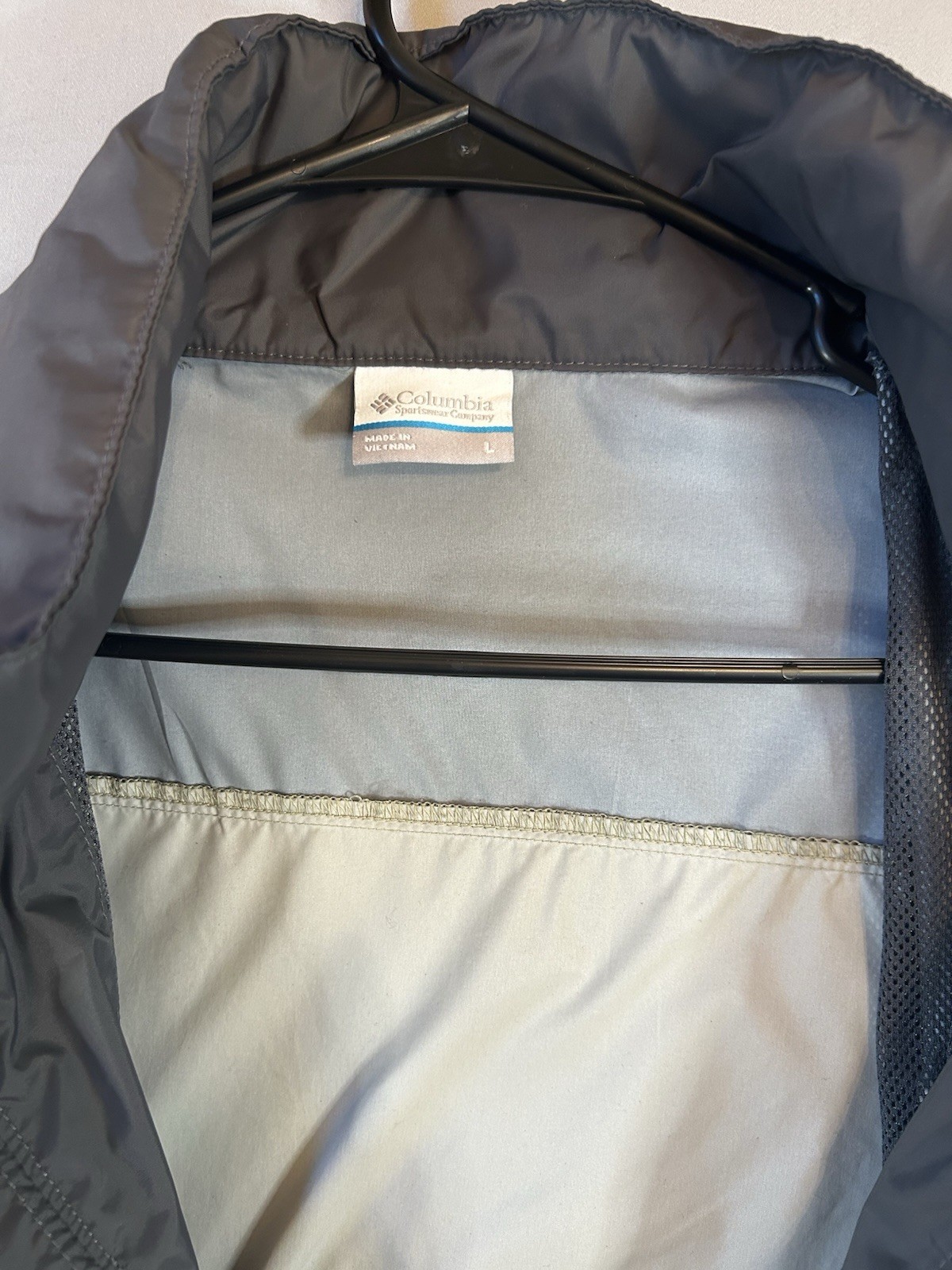 Columbia Men’s Colorblock Full Zip Windbreaker Stand-Up Collar Beige Gray Size L