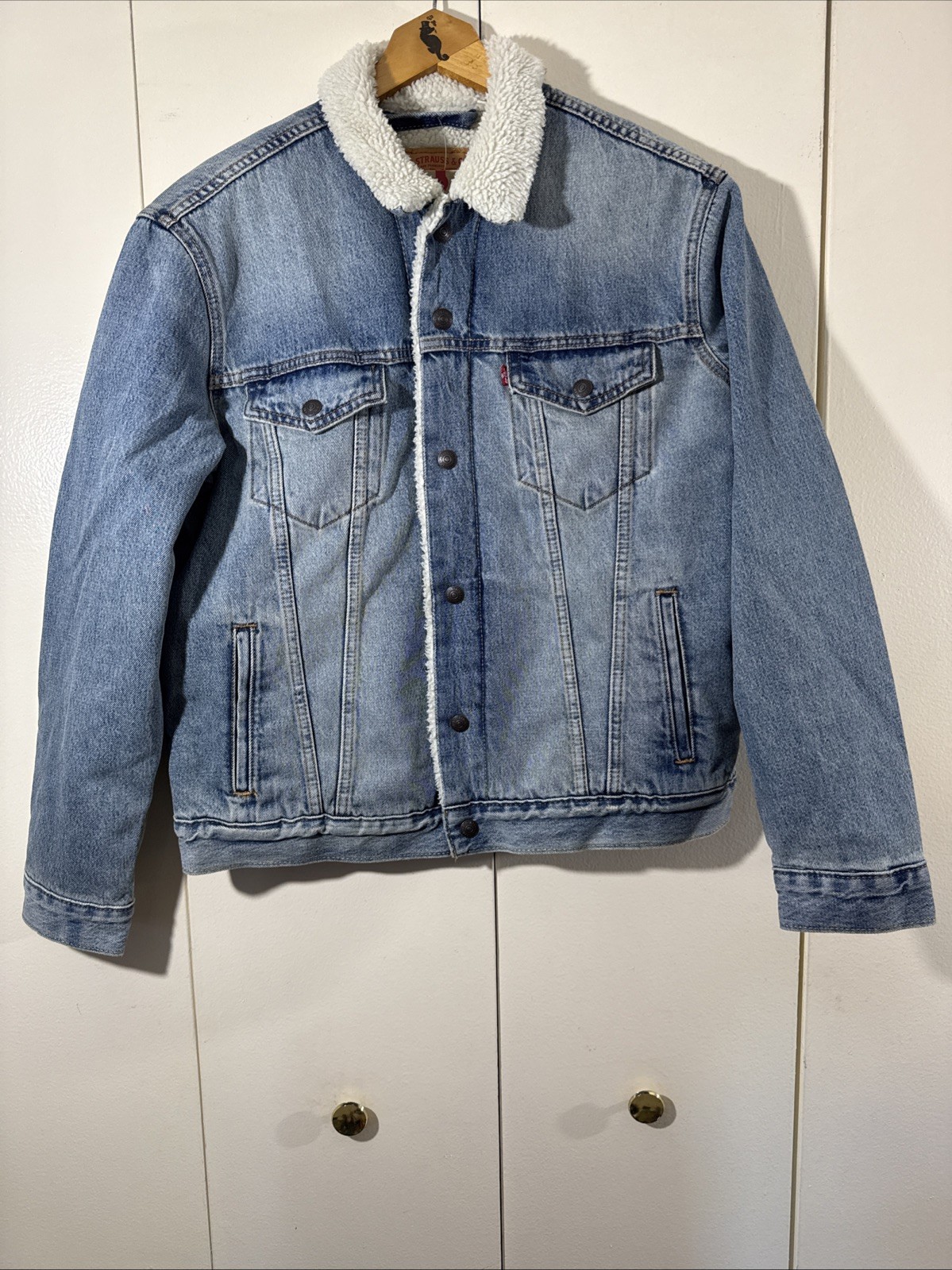 Levi’s Premium Type III Sherpa Lined Blue Denim Trucker Jacket Mens New