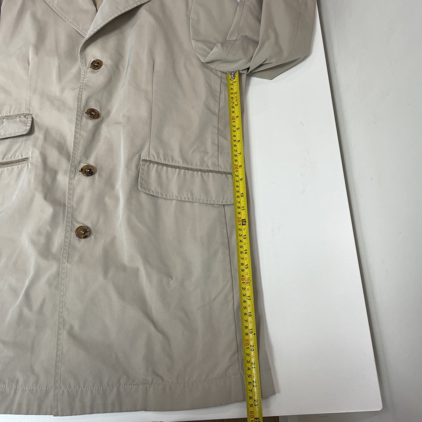 Alfred Dunhill London Beige Trench Coat Mac Cream Mens Size XL Leather Trim