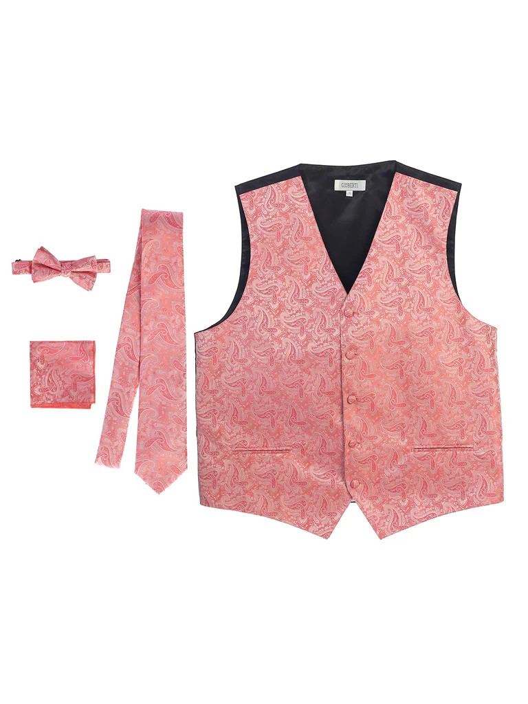 Gioberti Men’s 4 Pc Formal Jacquard Paisley Vest Set 100 % Polyester Size XS-4XL