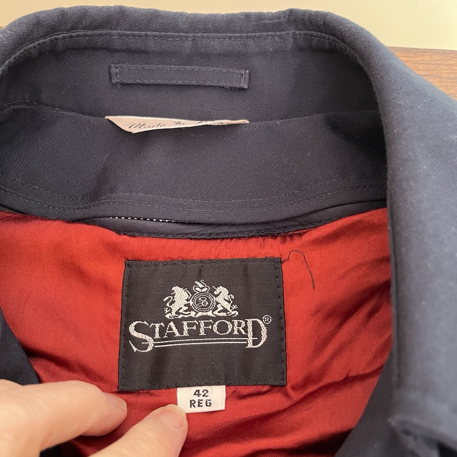 VTG Stafford Trench Coat Navy Double Breasted W/ Liner 42 Reg Classic Preppy