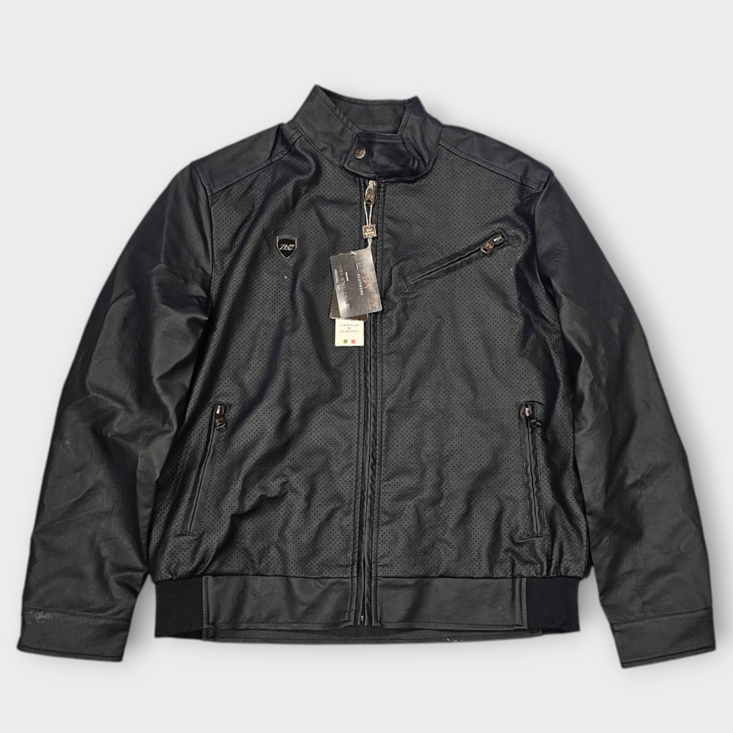 BV Clothing Luxury Italian Leather Jacket Men’s Size Large Matte Black BNWT