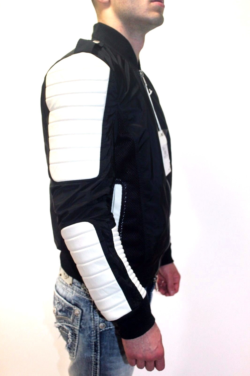 Yes London Leather Quilted Details Moto Bomber Jacket Mens Size M Made In Italy