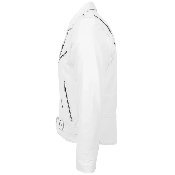 BOMBER BIKER Men’s White Jacket 100% Real Soft Lambskin Motorcycle Biker Jacket