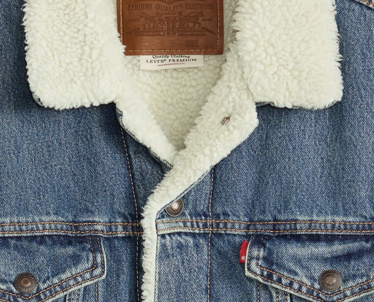 Levi’s Premium Type III Sherpa Lined Blue Denim Trucker Jacket Mens New