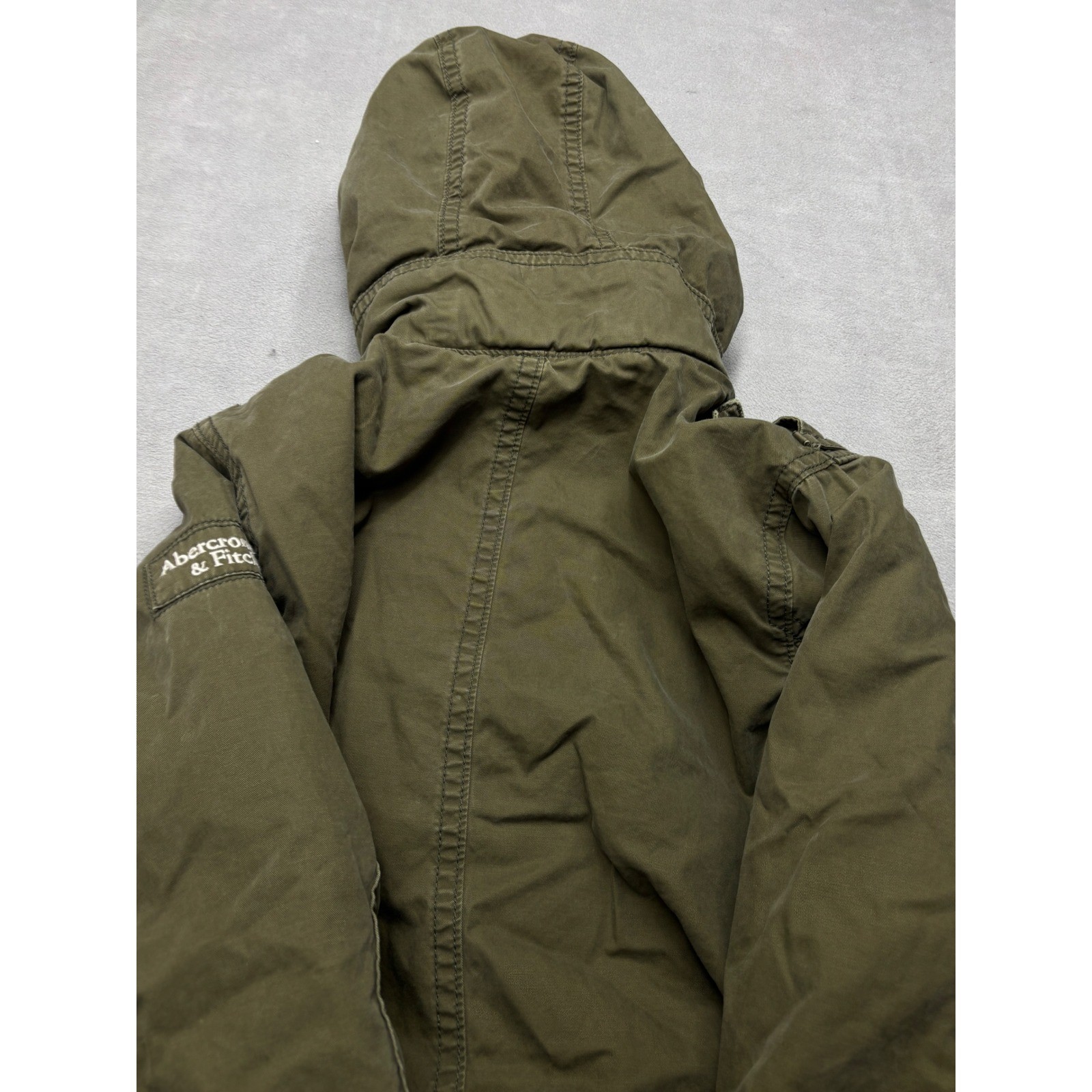 Abercrombie & Fitch Mens XL Olive Green Red Quilted Hooded Field Military Jacket