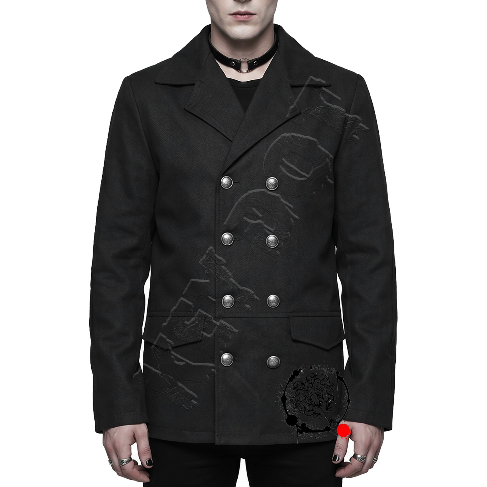 Gothic Mens Pea Coat Black Double Breasted Punk Steampunk Military Jacket XS-7XL