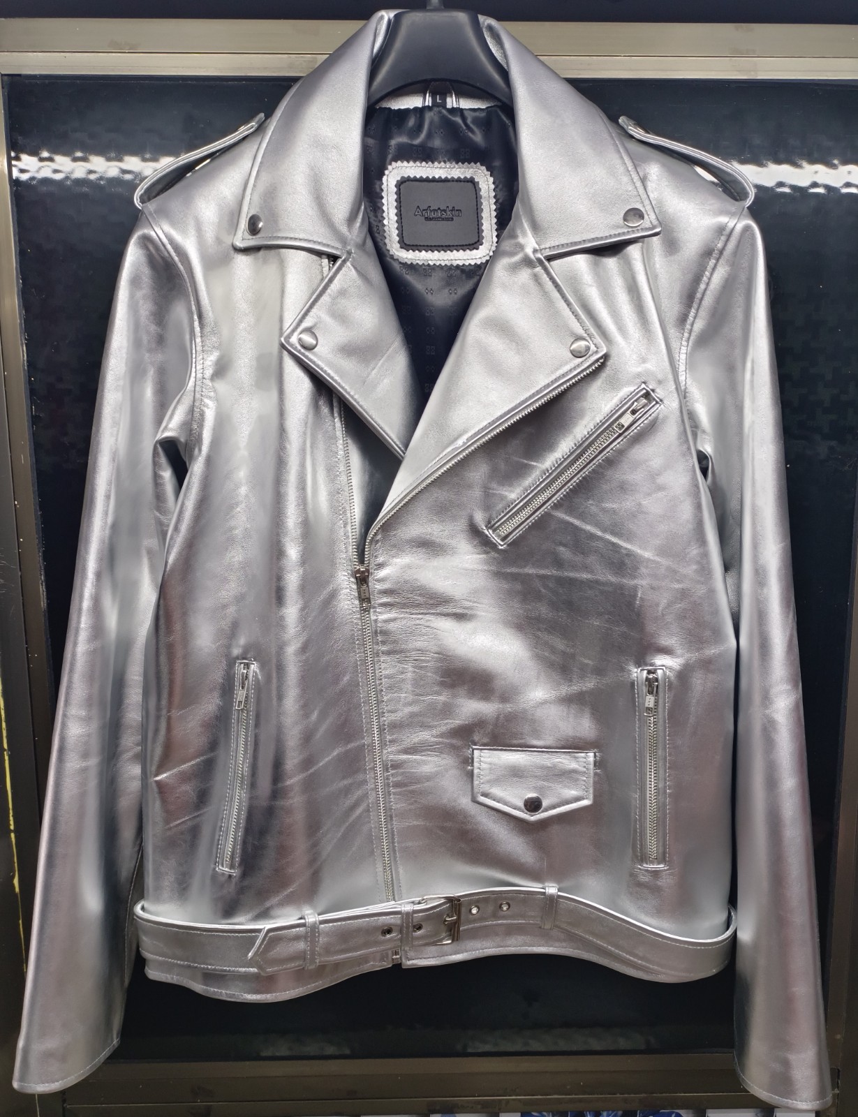 Men Stylish 100% Genuine Lambskin Leather Handmade Silver Casual Biker Jacket