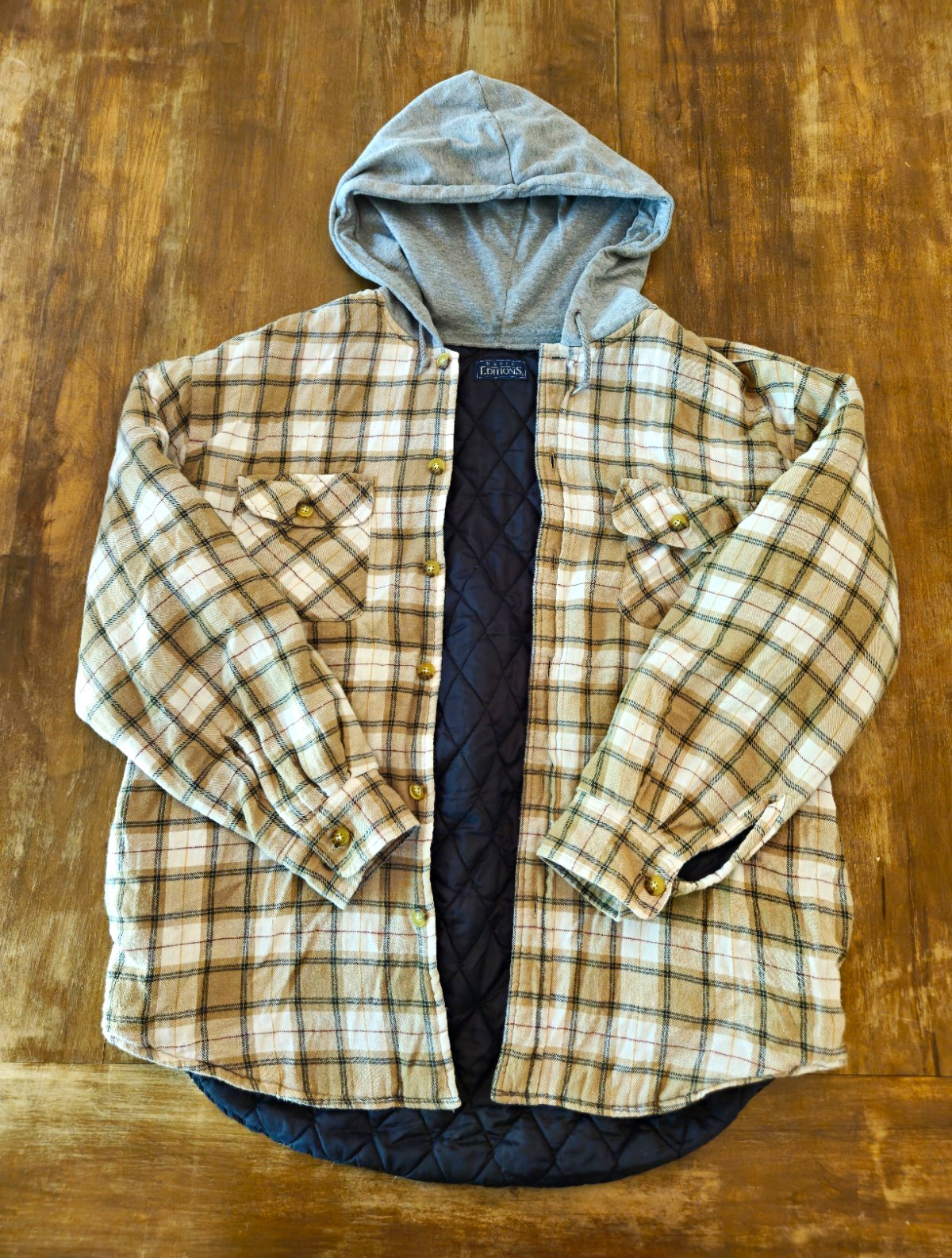 Basic Editions Men’s Plaid Hooded Quilted Lined Button-Front Flannel Jacket M
