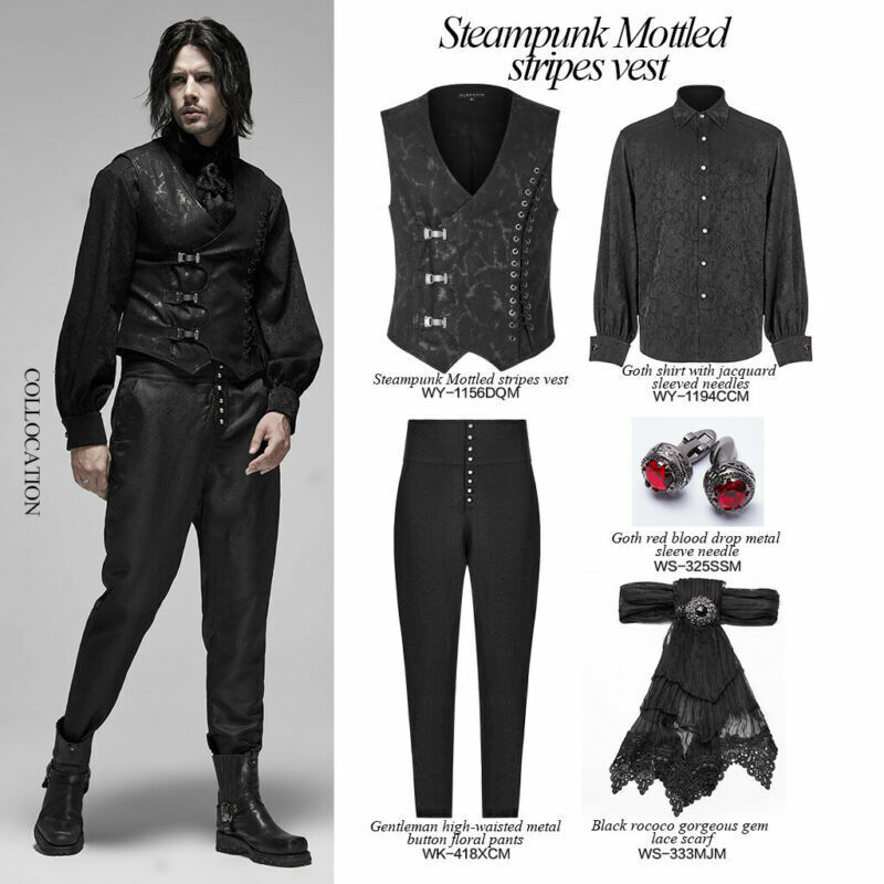 PUNK RAVE Men Steampunk Slim Vests Irregular Hem Sleevelss Goth Short Waistcoat
