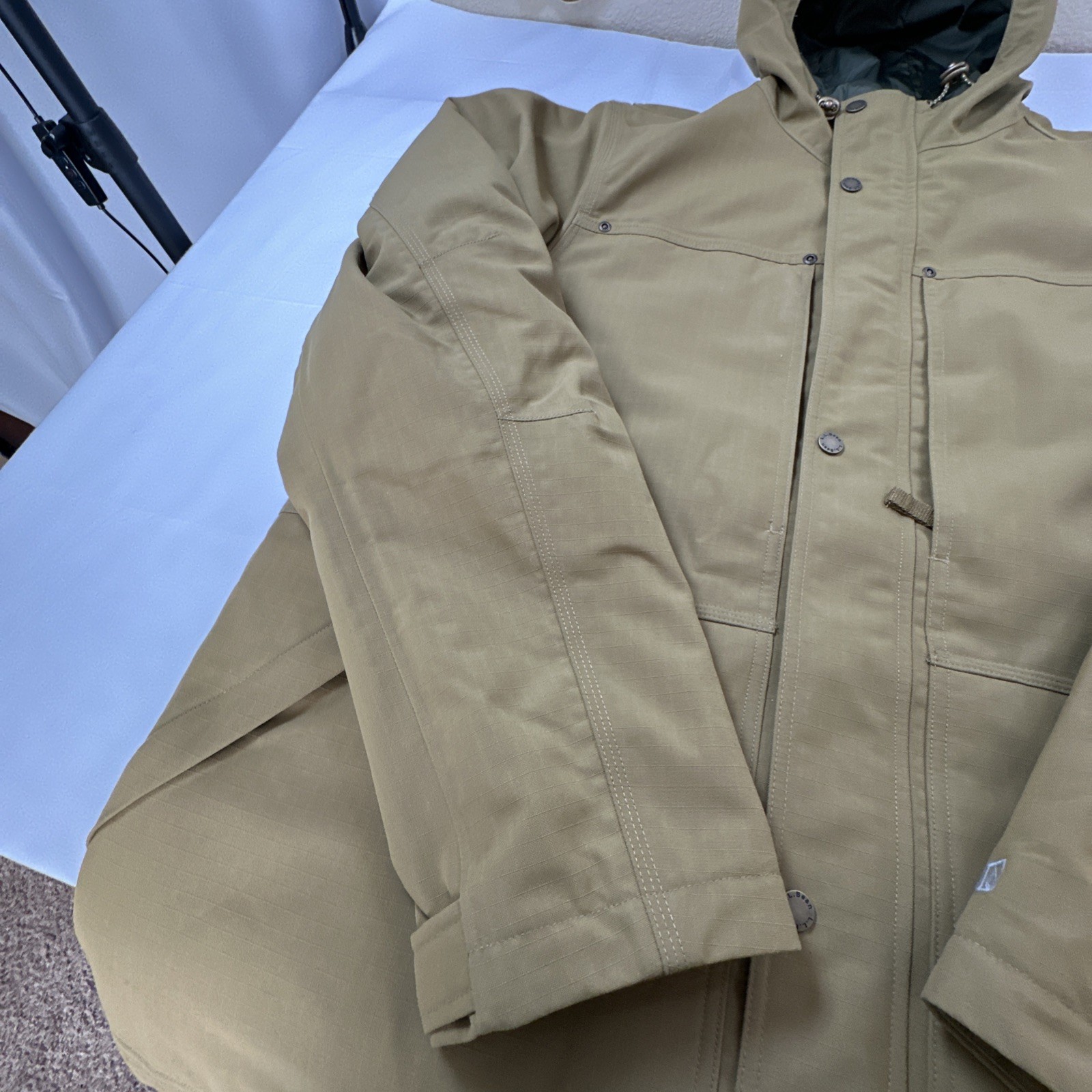 L.L. Bean Mens Parka Hoodie Jacket Waterproof All Season Removable Lined Tan XL