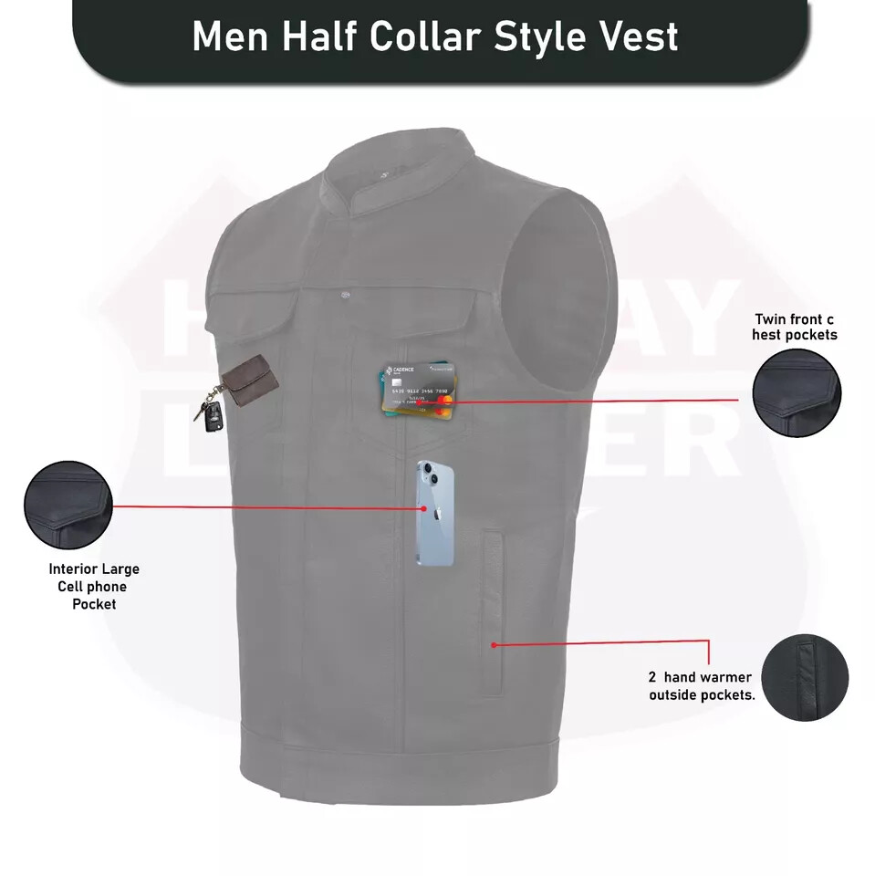 SOA Men’s Leather Vest Anarchy Motorcycle Biker Club Concealed Carry Outlaws