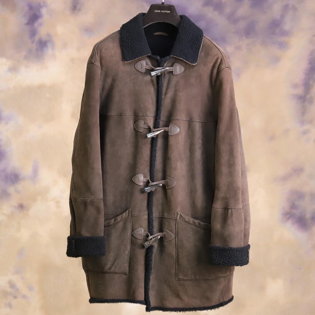 Alfred Dunhill Embossed Lambskin «DA» Leather Toggle Shearling Duffle Coat
