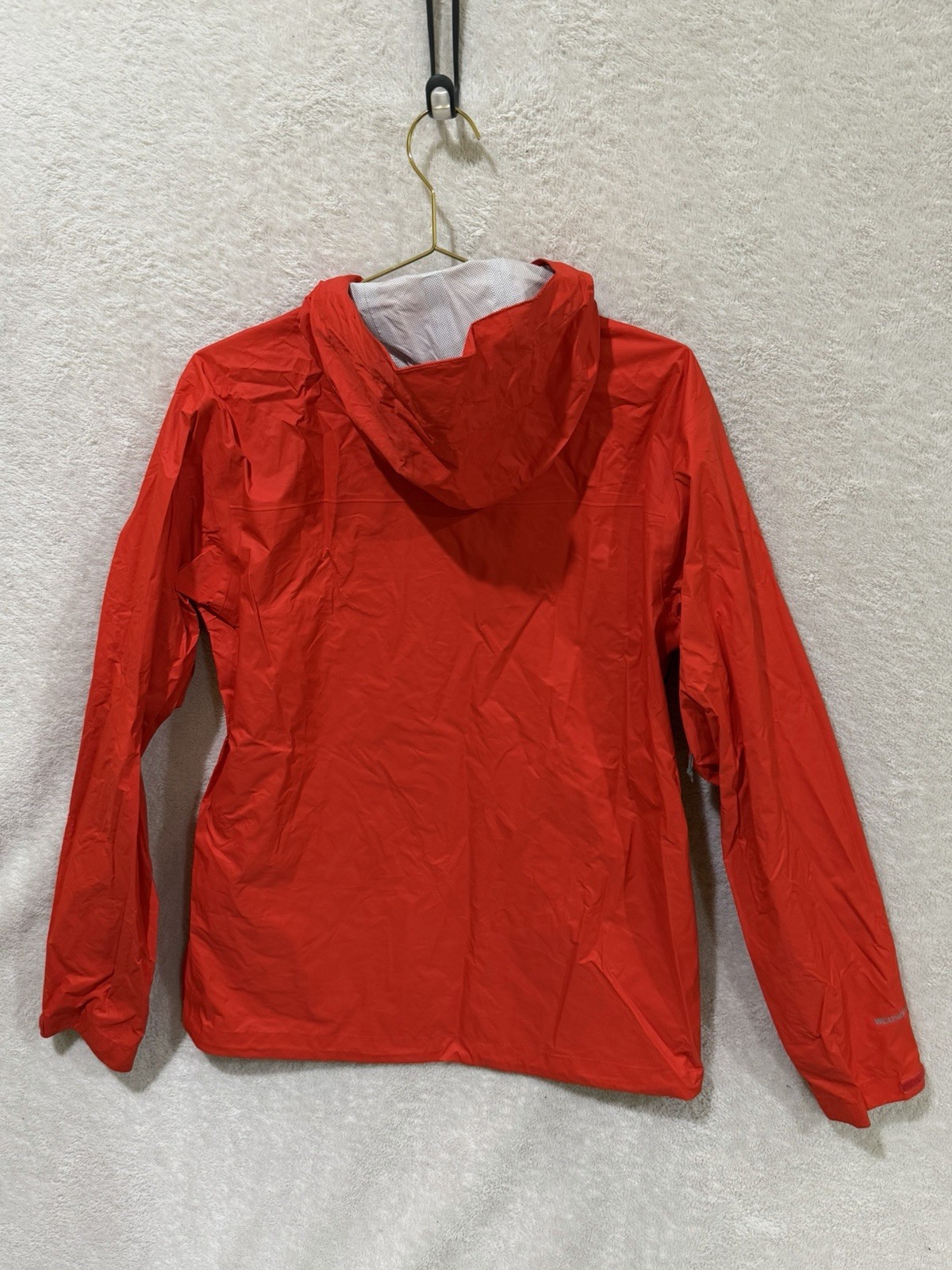 Eddie Bauer WeatherEdge Rain Jacket Mens S Orange Hooded Shell Pit Zips