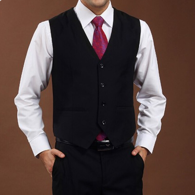 Men Suit Waistcoat Vest Gilet Single-Breasted Sleeveless Casual Formal Prom Work