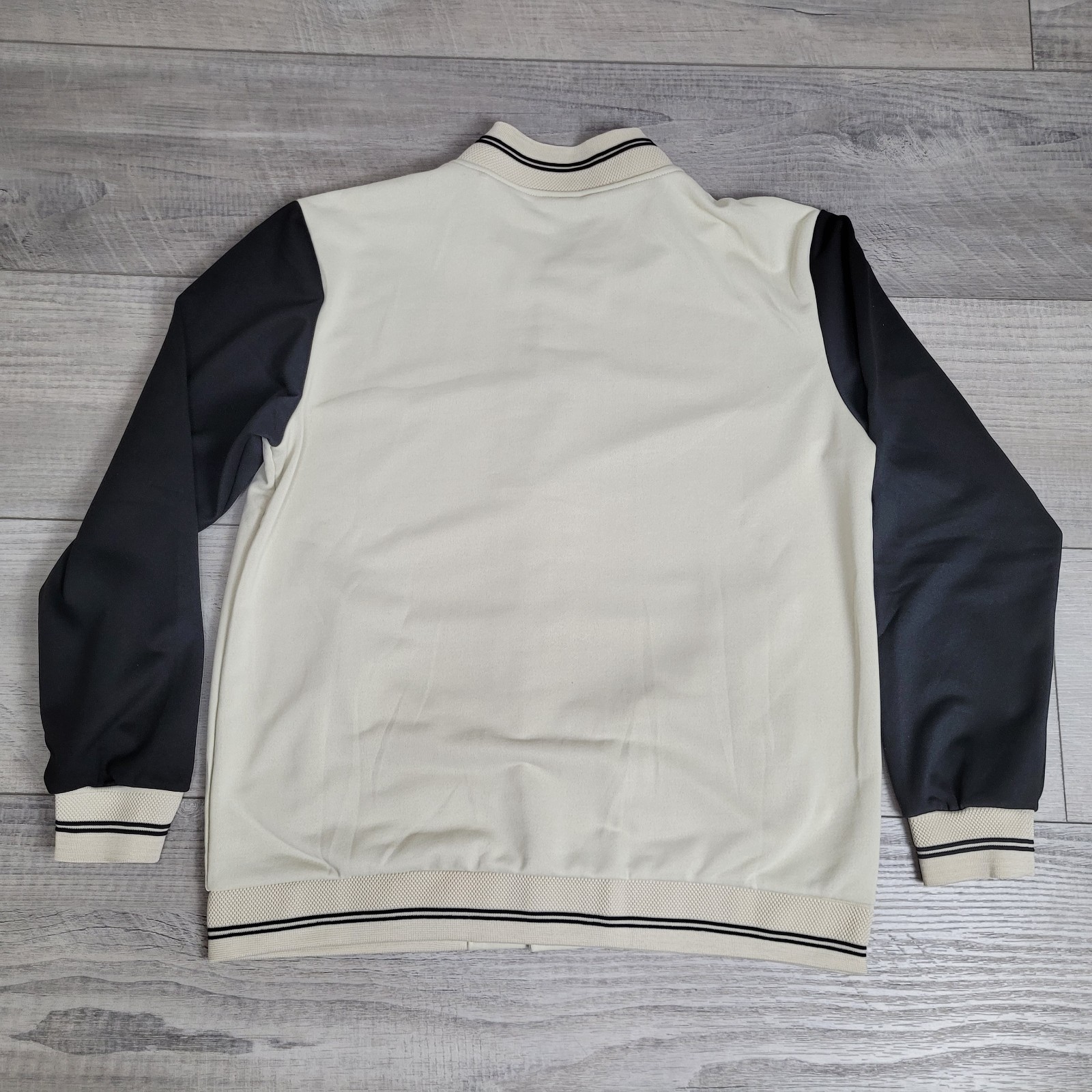 🧢INSPI Korean Bomber Varsity Jacket Unisex Large Ivory/Black Streetwear NWT