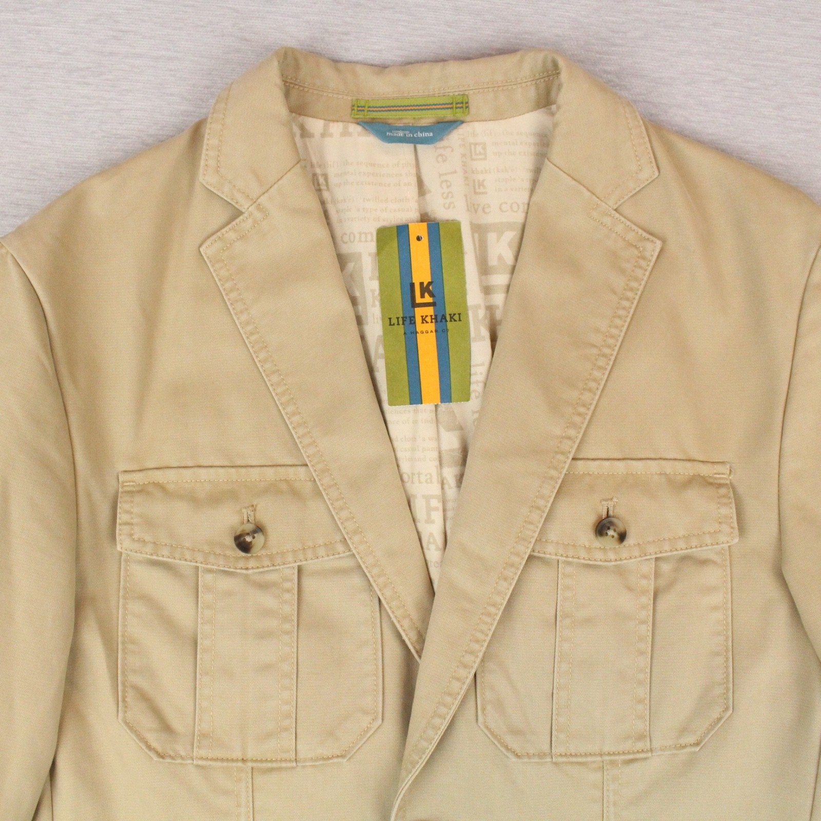 Haggar Life Khaki Two-Button Oxford Jacket Mens Size Small Khaki Cotton Poly
