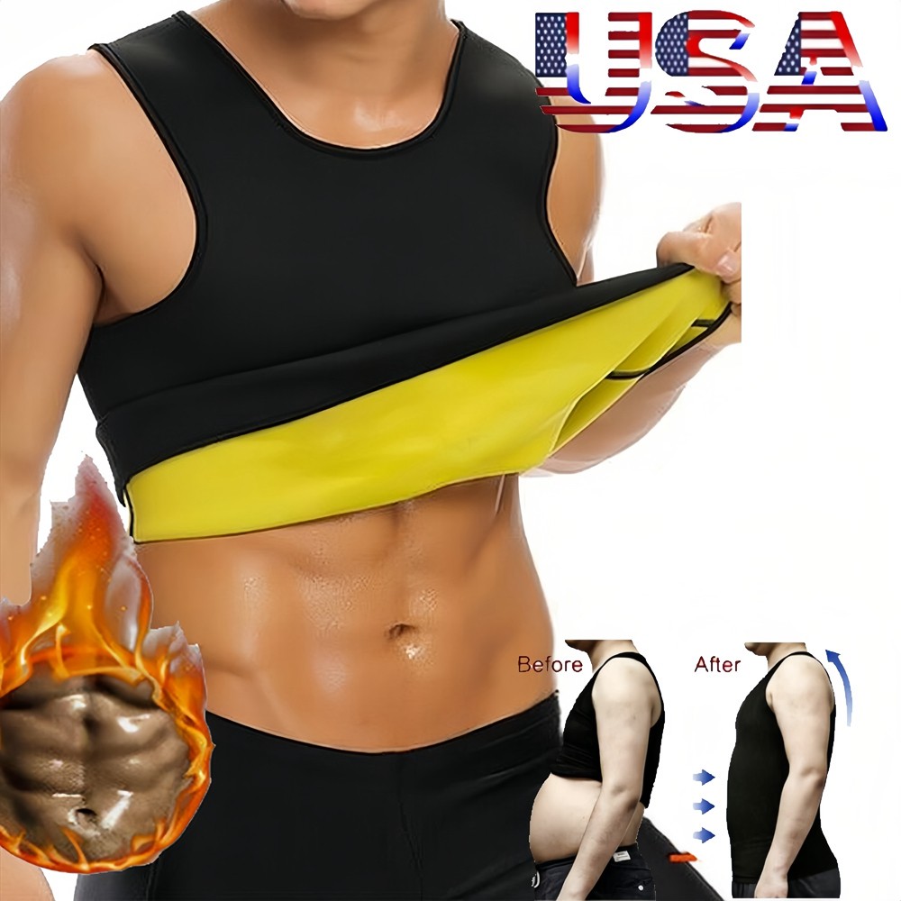 Men’s Sauna Vest Shirt Waist Trainer Workout Gym Sweat Tank Top Body Shaperwear