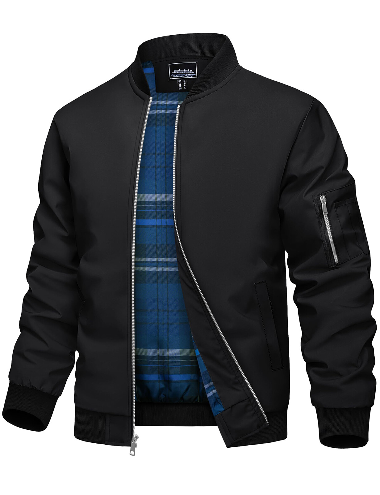 Men’s Bomber Jacket Lightweight Windbreaker Plaid Lined Casual Spring Fall Coats