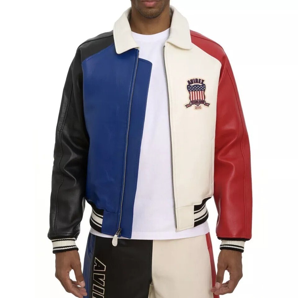 Men Avirex Multi Color Real Bomber American Flight Jacket Leather Jacket for Men