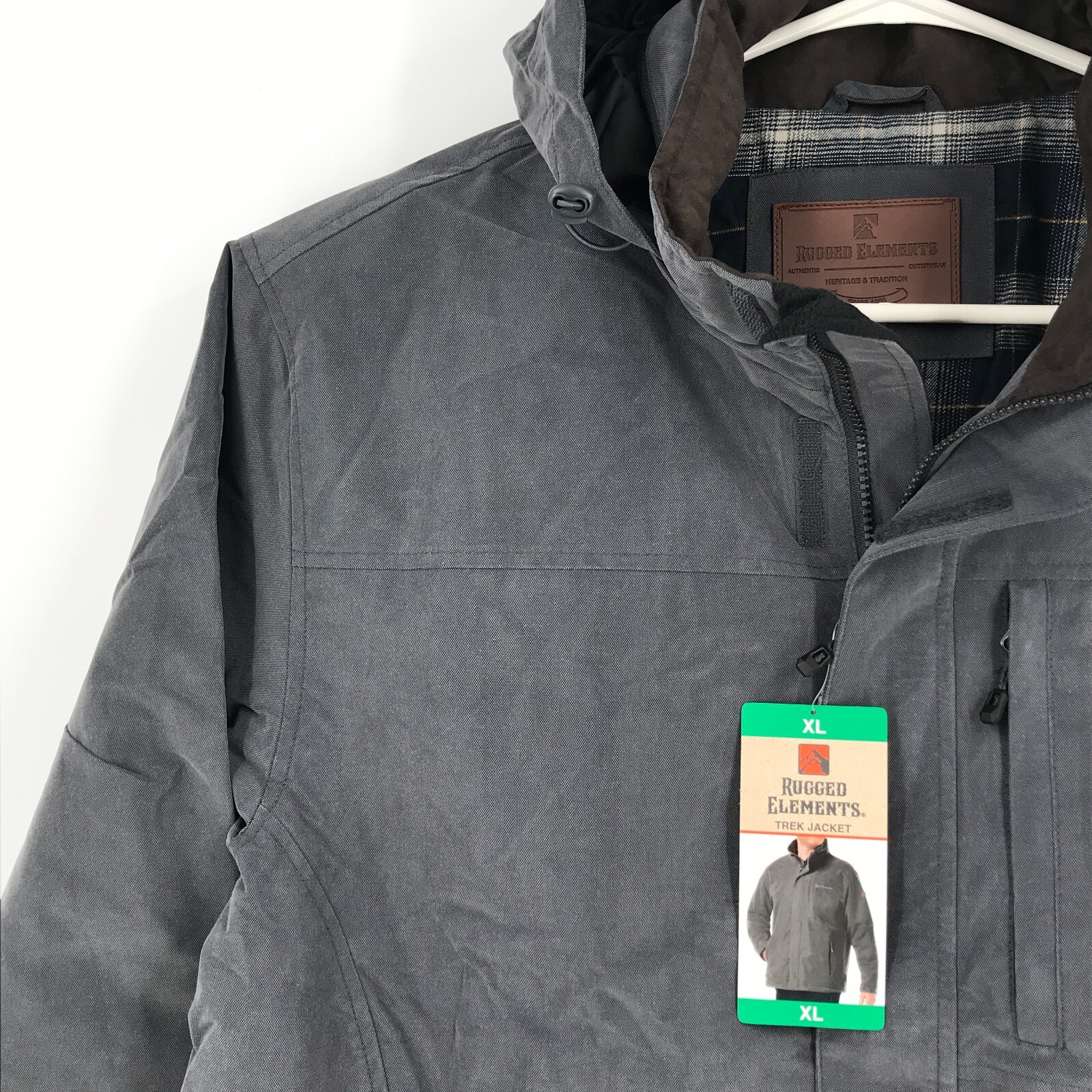 Rugged Elements Mens Jacket XL Gray Full Zip Hooded Wind Water Resistant Lined