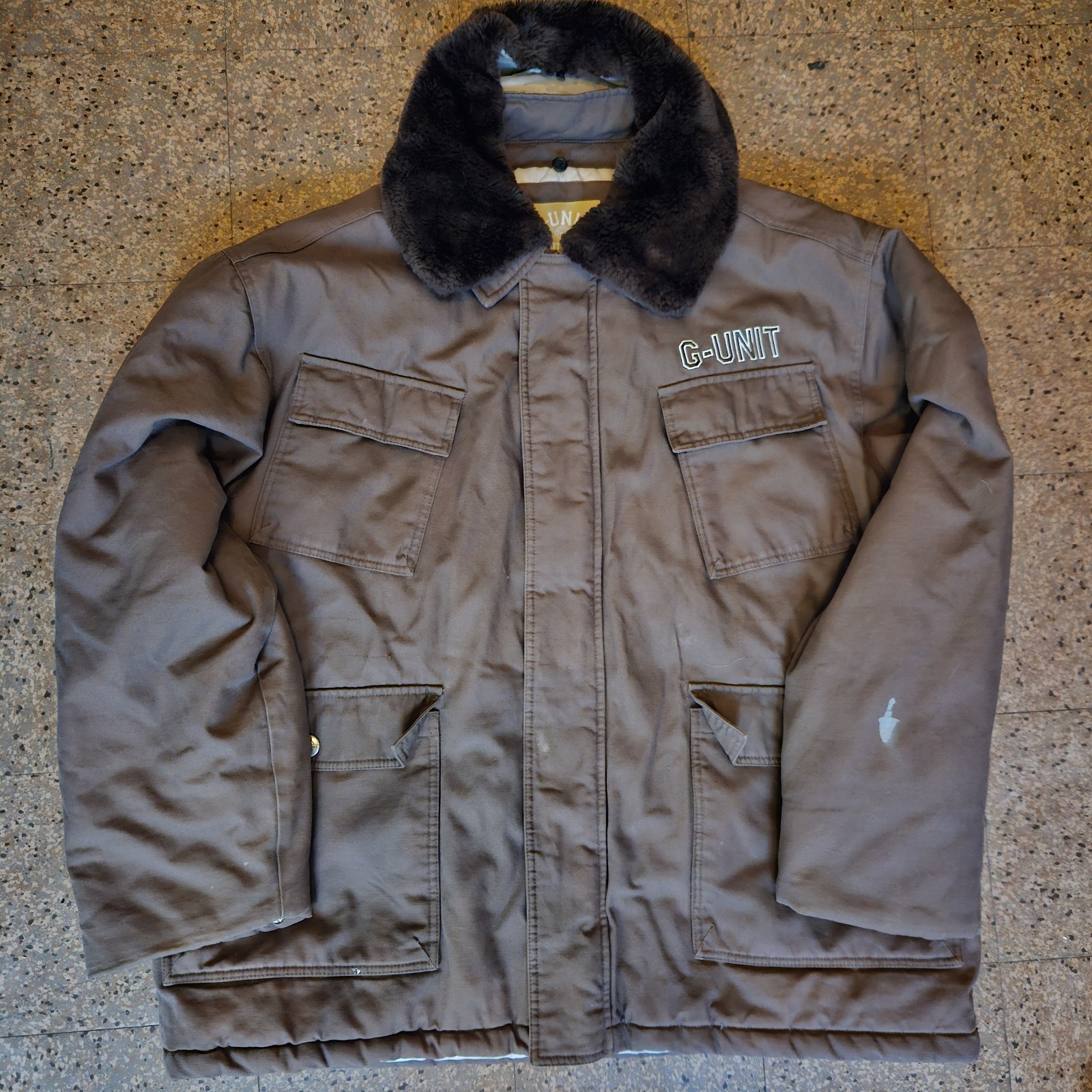 G-UNIT Heavyweight Coat Men’s Size 2XL Brown – Removable Faux Fur collar