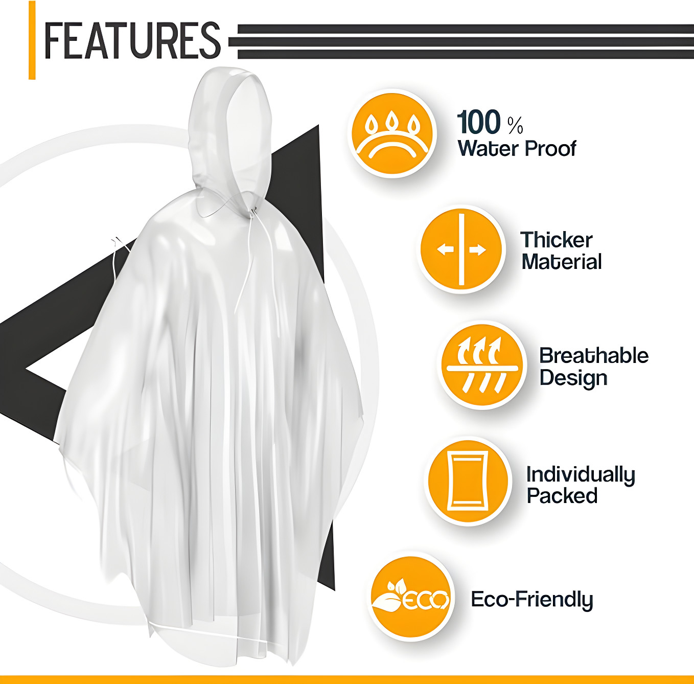 Disposable Rain Poncho Emergency Waterproof Adult Hiking Coat Hood / 1-10 Pack