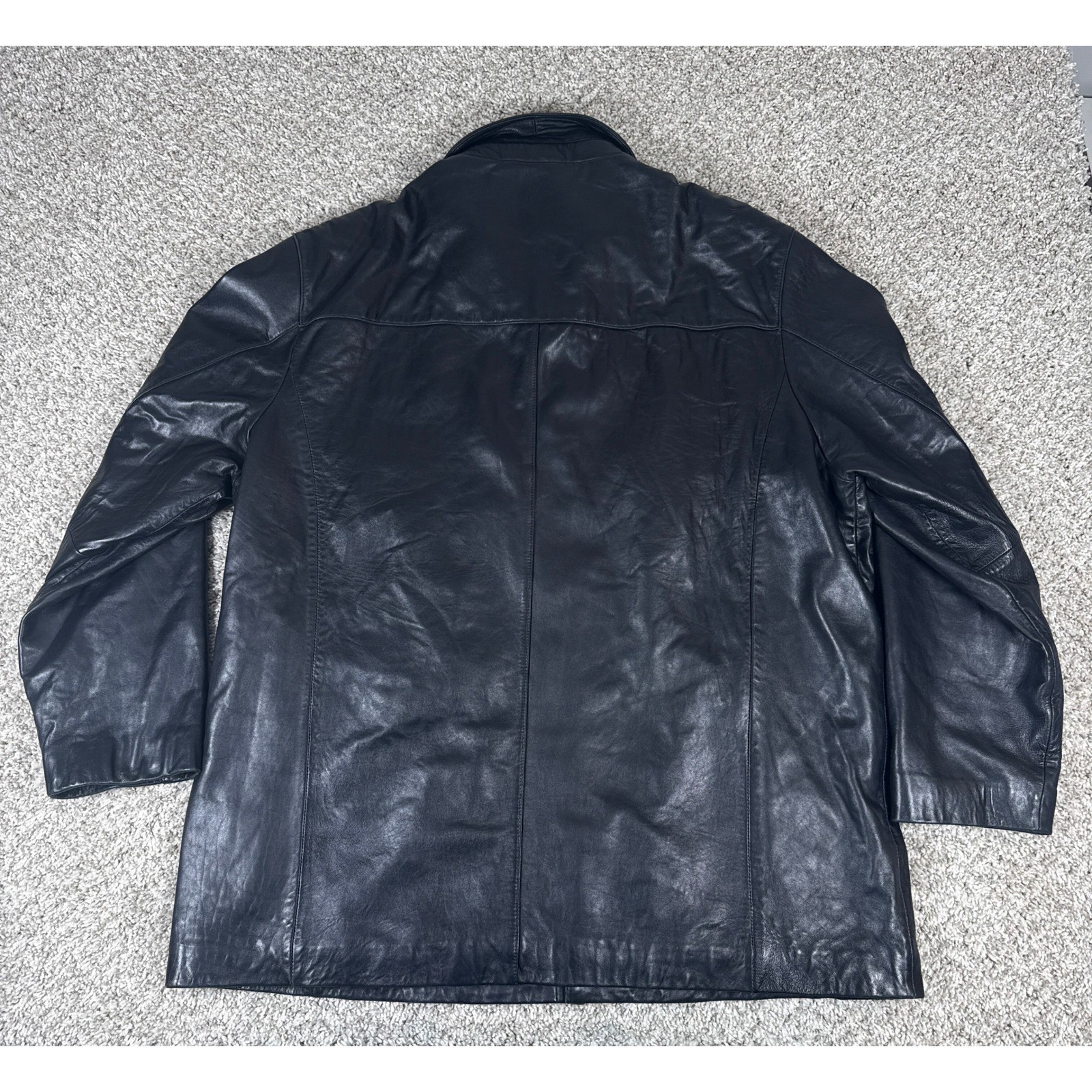 Linea Uomo Leather Jacket Mens 4XL Black Lambskin Full Zip Classic Minimalist