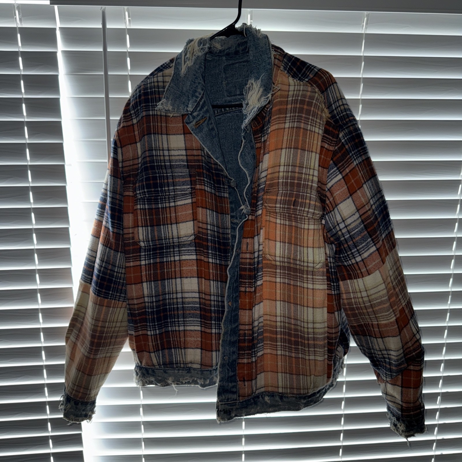 VINTAGE DISTRESSED LEVIS JACKET! REVERSIBLE FLANNEL CUSTOM 1 OF 1 PIECE!
