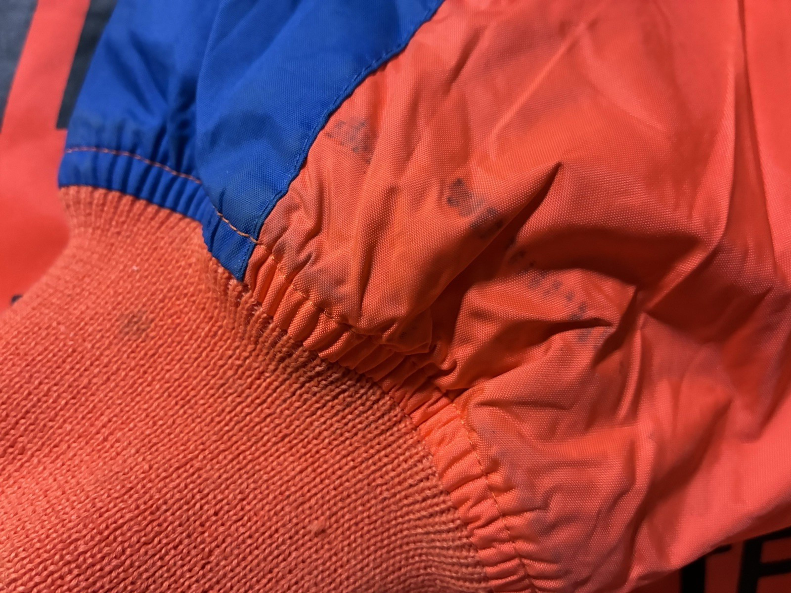 Benetton Formula 1 Racing Team Nylon Jacket Size 48 Japanese XL Orange Blue Vtg