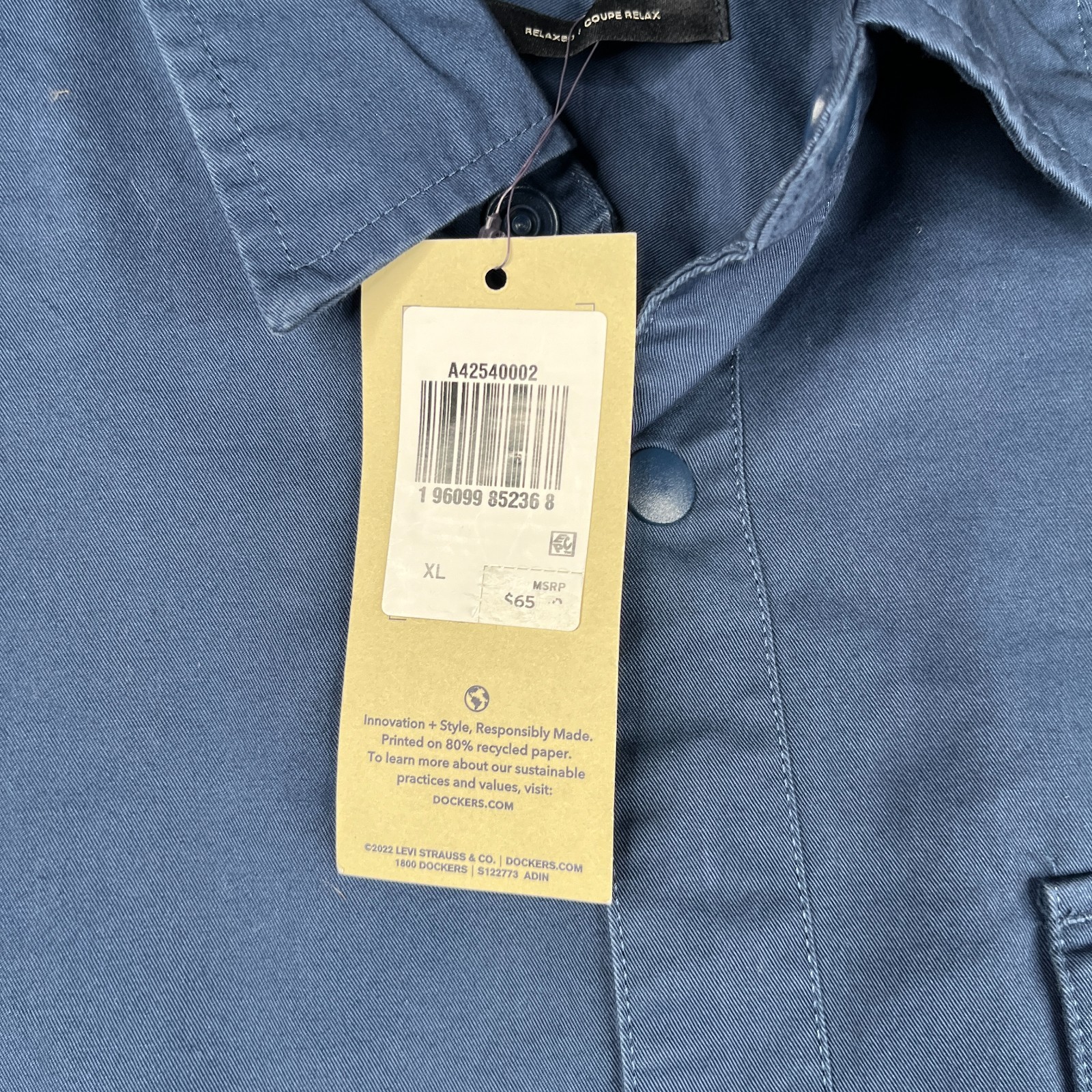 Dockers Shirt Jacket Mens XL Navy Blue Snap All Season Tech Pocket New NWT