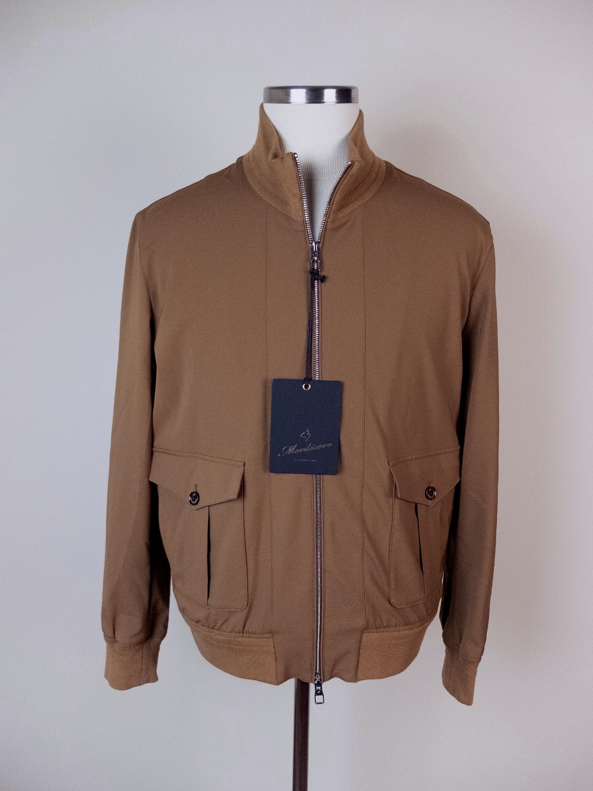 (NO CUSTOMS TAX) MONTECORE Italy brown nylon bomber jacket Size Large authentic